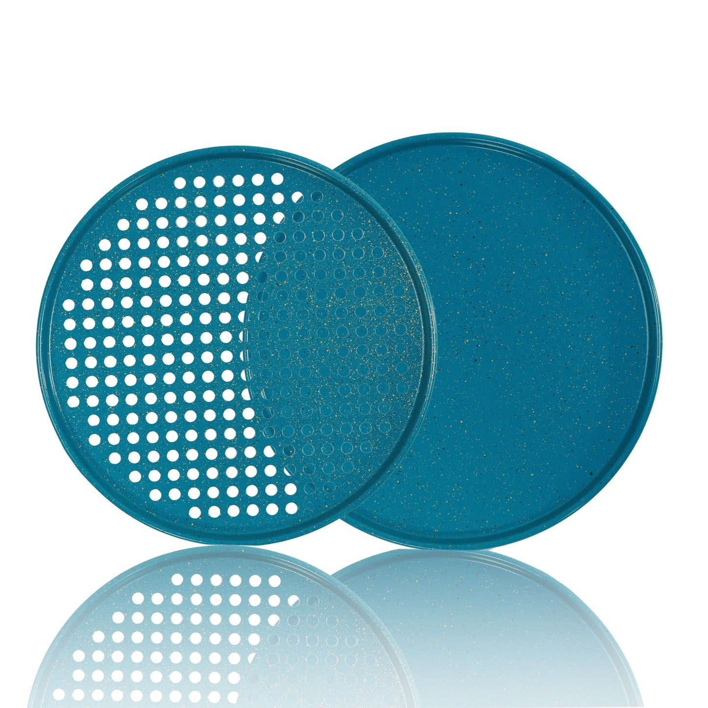 casaWare 2pc 12-inch Ultimate Pizza Pan Set, Nonstick, Ceramic Coated, (1) Solid, (1) Perforated (Blue Granite)