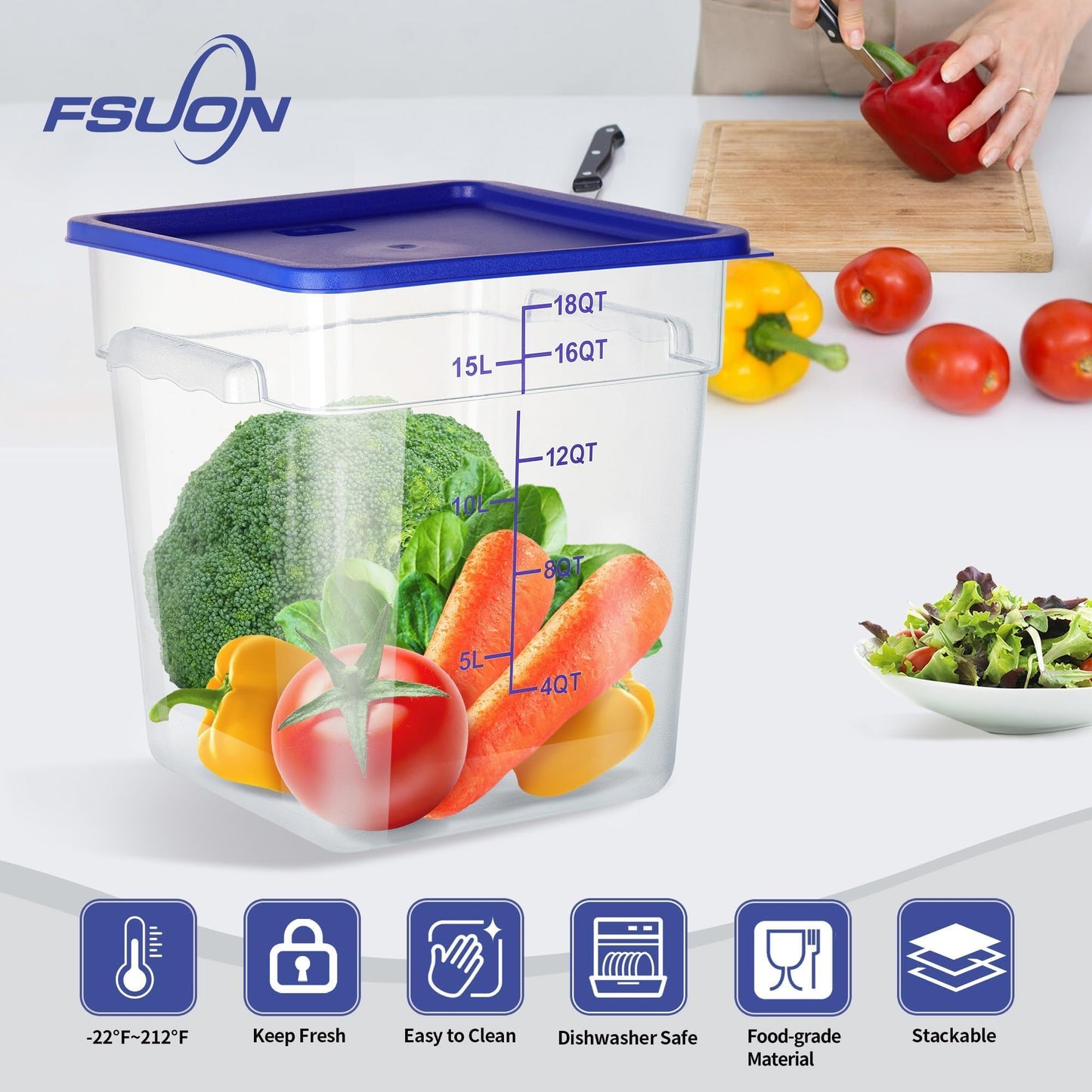 FSUON 4 Pack Clear Food Storage Containers with Lids and Handles Polycarbonate Square Commercial Food Containers, NSF (18Qt)