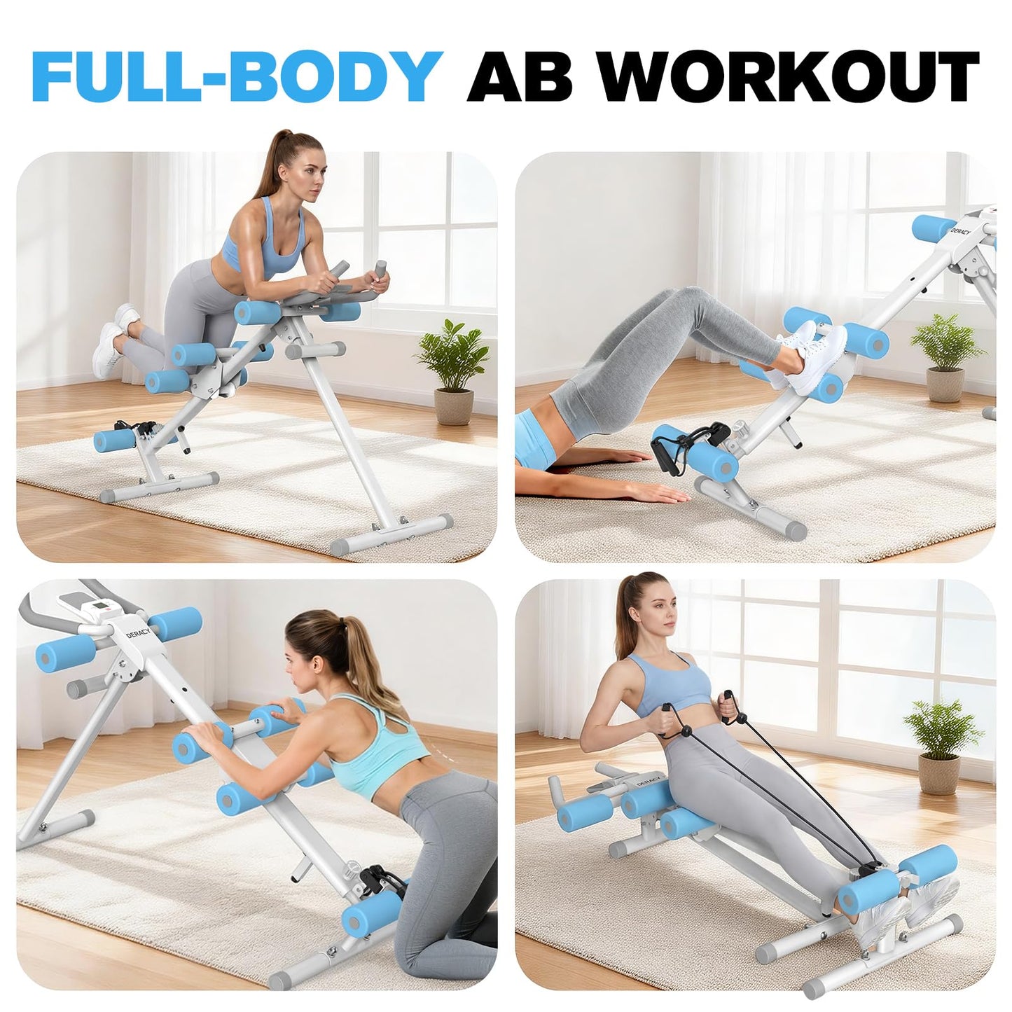 DERACY Ab Workout Machine Adjustable Ab Trainer Abdominal Trainer for Home Gym Foldable Ab Crunch Machine for Core 440 LBS (White - Blue)