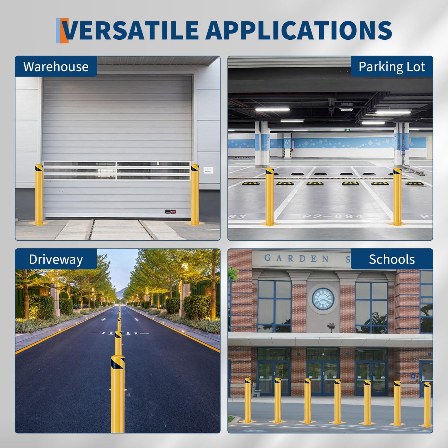 Heavy Duty Steel Safety Bollards 4 Pack, 42 Inch Bollard Posts with Reflective Tape & Anchor Bolts, Removable Parking Bollards for Warehouse, Garage, Parking Lot, Driveway, 4.5 Inch Diameter
