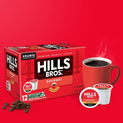 Hills Bros. Gourmet Blend K-Cup Pods - Medium Roast Premium Arabica Coffee | 12 Single Serve Pods