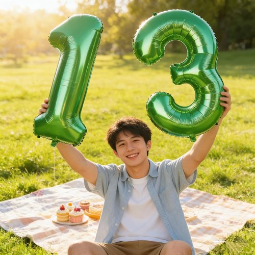 Large Dark Green Number 13 Balloon by [Brand Name] - 40 Inch Foil Party Decoration for Birthdays & Events