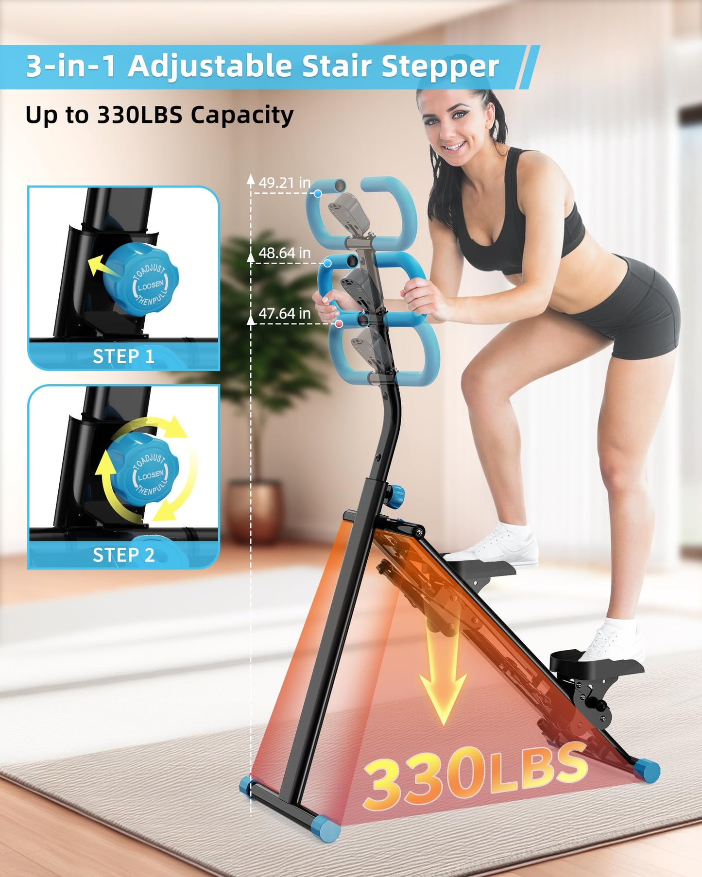 Stair Stepper for Home, Vertical Climber Workout Machine with Handlebar for Full Body Exercise Stair Climber Machine with Stable Frame & 3 Adjustable Height