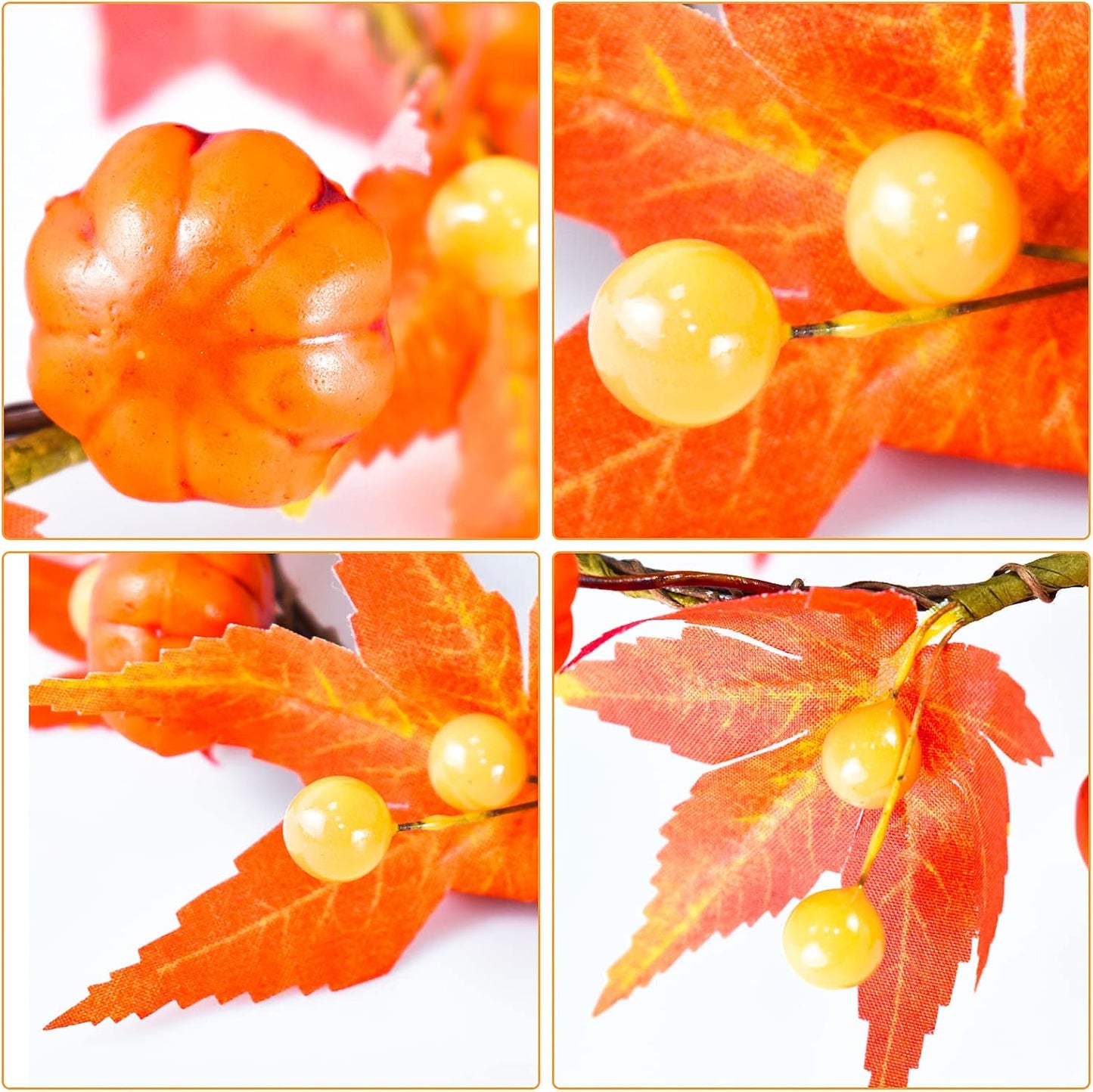 Skiennix Fall Candle Rings - 6Pcs Artificial Pumpkin & Maple Leaf Wreaths for Autumn Decor | 3.1" ID / 7" OD