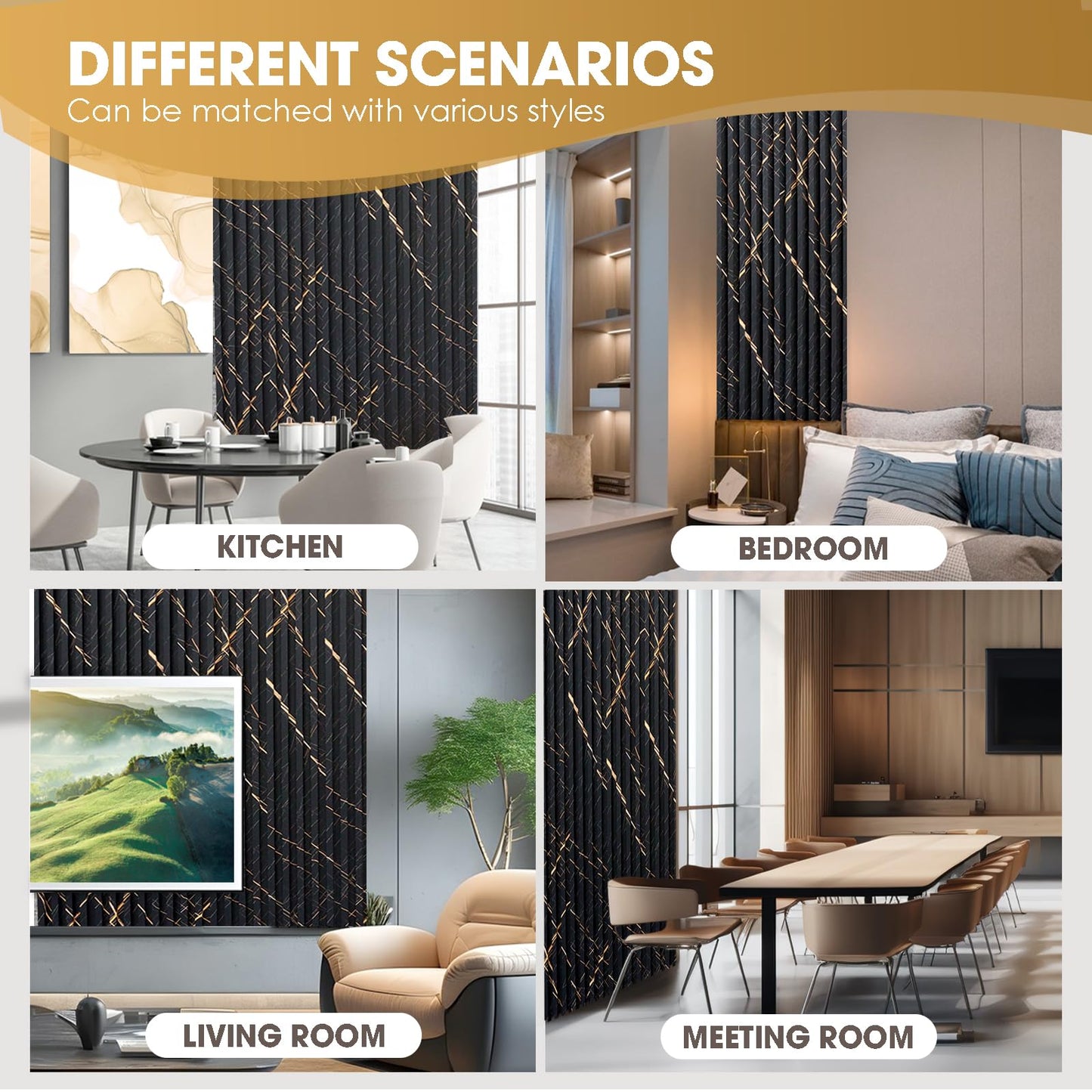 OUZUGIE WPC Acoustic Slat Wall Paneling, 8-Pack 96 x 6 Inches 3D Wall Panels for Interior Wall Decor,Living Room,TV Background,Study Room,Office Spaces,Bedroom,High Grille (Black Marble)