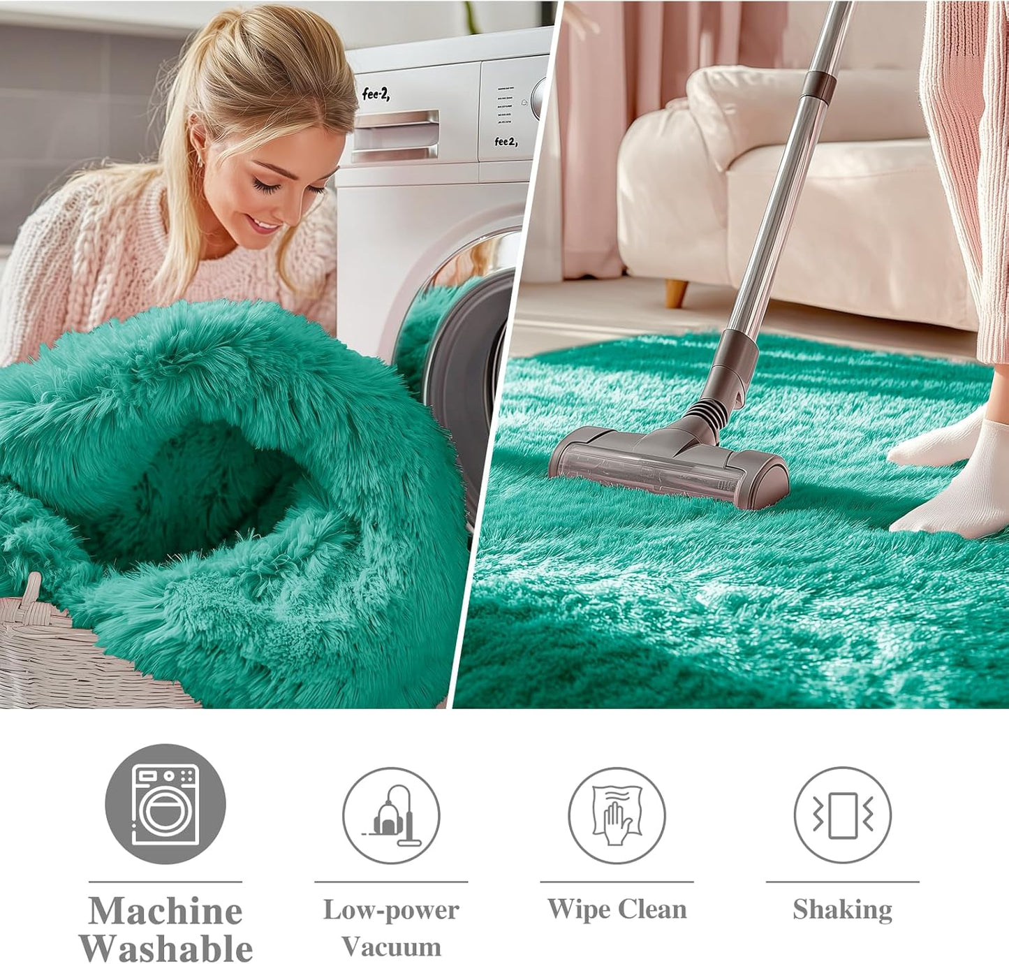 OLANLY Teal Green Round Area Rug - Soft, Fluffy, Machine Washable 7 ft Circle Carpet for Bedroom & Living Room