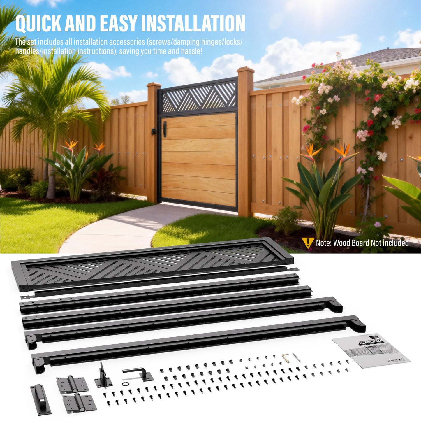 Bitals 4x5FT Fence Gate Frame Kit 201 Stainless Steel Anti-Sag Heavy Duty Garden Gate Reinforcement Hardware, Left/Right Mount (No Panels Included)(46.78"W x 59.0"H)