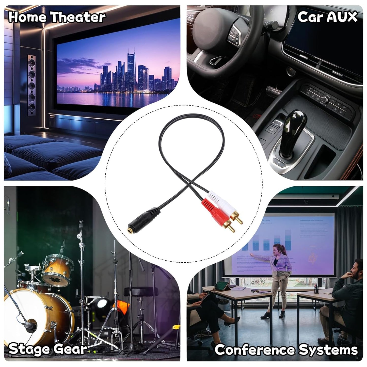 Xyembu 3.5mm 2 (1ft) MP3, Female to RCA Splitter Male Stereo Audio Y Cable Stereo RCA Y Splitter Audio Adapter with OFC
