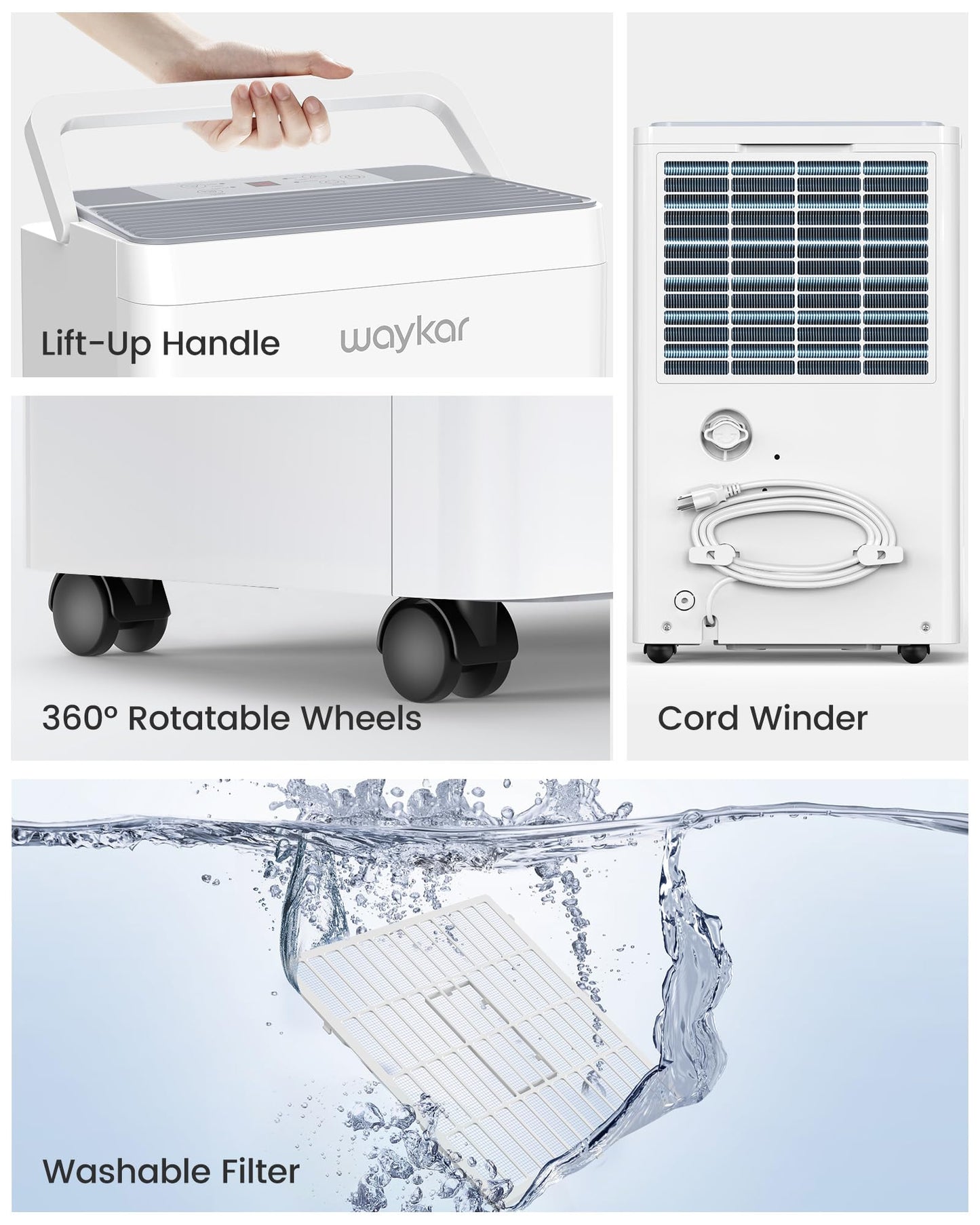 Waykar 6000 Sq.Ft Energy Star Dehumidifier for Basement & Home, 120 Pint/Day with Drain Hose & Tank, Ultra Quiet (40 dB), Smart Auto Comfort Mode