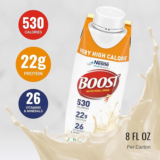 Boost Very High Calorie Vanilla Nutritional Drink ??22g Protein, 530 Nutrient Rich Calories, 8 Fl Oz (Pack of 24)