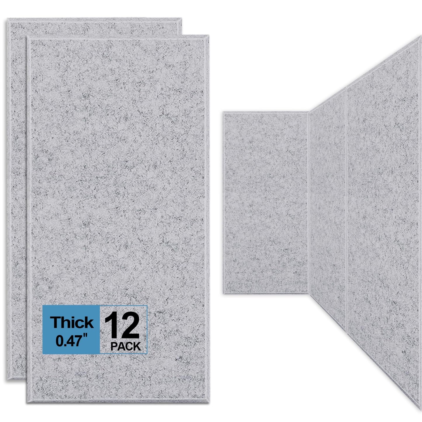 ENSEPST 12 Pack Thickened Acoustic Panels, 15.75" X 31.5" X 0.47" Soundproof Wall, High Density Beveled Edge Sound Absorbing, Dampening for Bedroom Studio (Sesame Gray)
