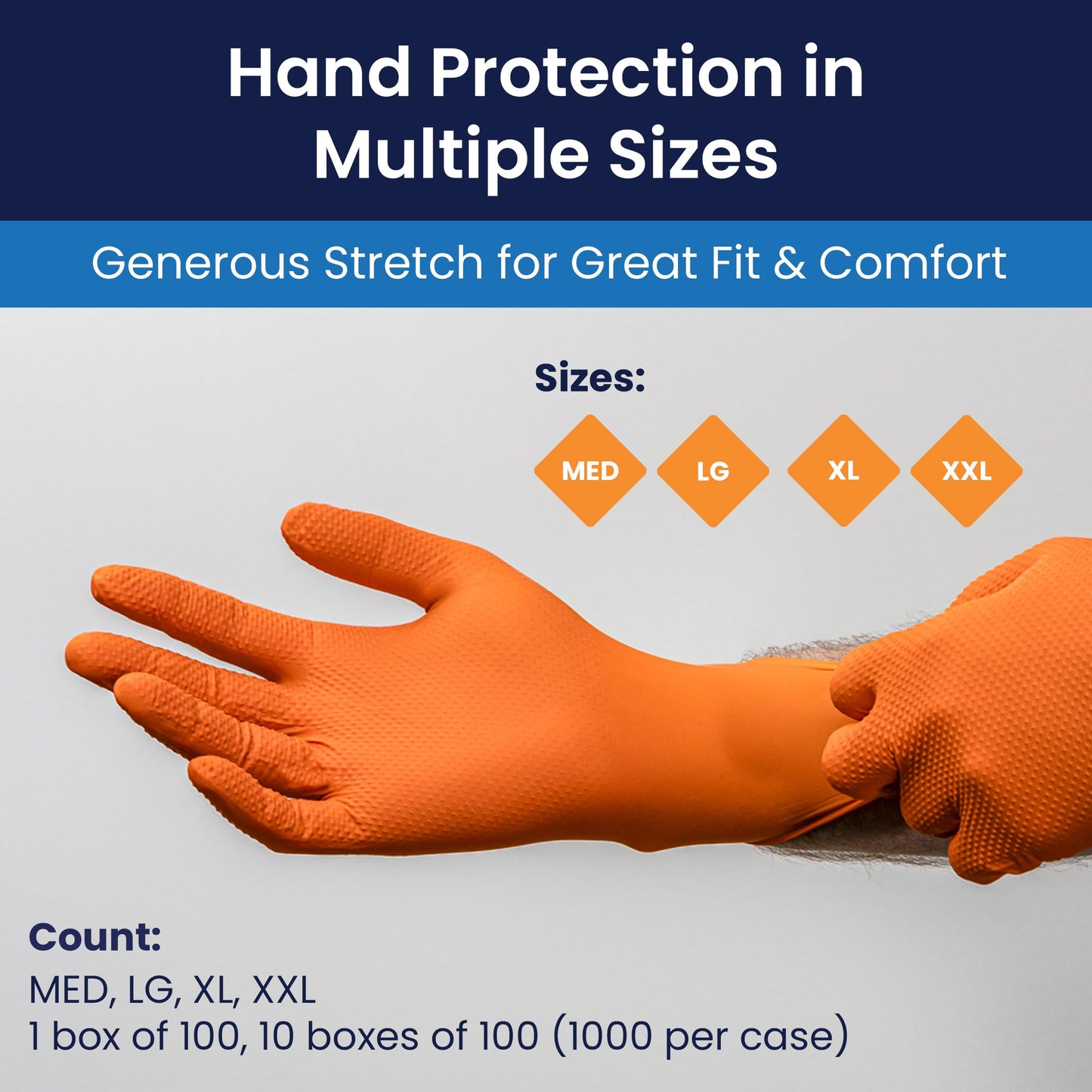 Adenna ProWorks CATCH Disposable Nitrile Gloves – 9 Mil, Heavy Duty Work Rubber Glove with Raised Pyramid Grip, Non–Latex & Powder Free, Case of 900, X–Large, Orange