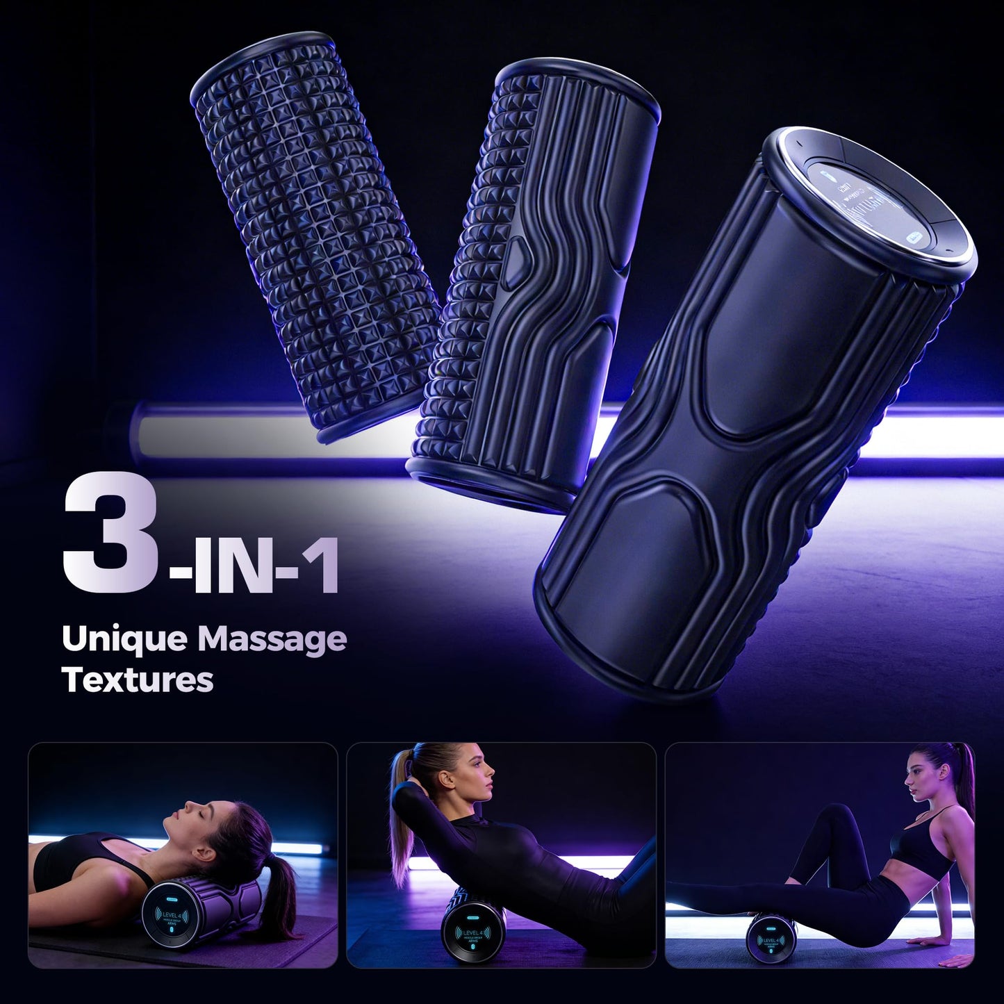 Vibrating Foam Roller with Smart APP Control, 5-Speed Electric Deep Tissue Massage Roller for Back Pain Relief, Muscle Recovery, Physical Therapy, Yoga, Neck, Leg Pain - Rechargeable & Portable