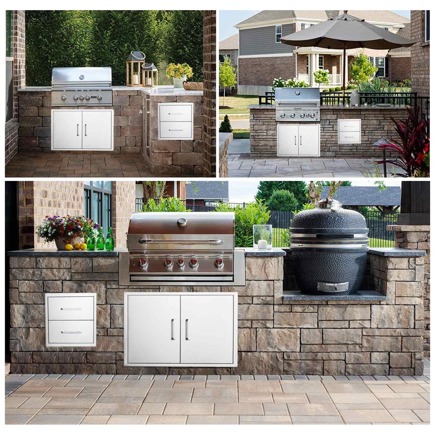 ZHAIUPON Outdoor Kitchen Access Drawers, 14" W15"H23"D Stainless Steel Double BBQ Drawers with Handle,Enclosed Built-in Flush Mount Drawers for Outdoor Kitchen Grilling,BBQ Island