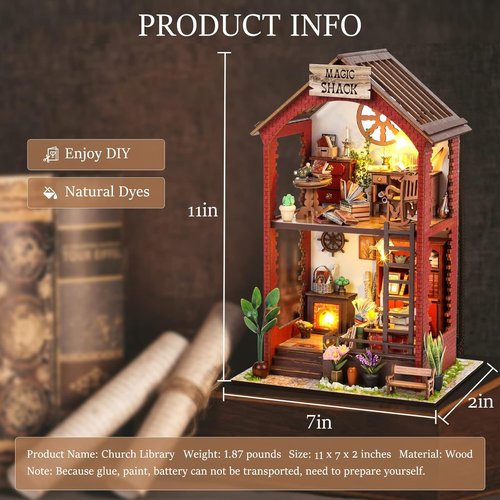 Booknook-Creativity DIY Book Nook Kit - 3D Wooden Puzzle Bookend Decor with LED Light | Miniature House for Adults