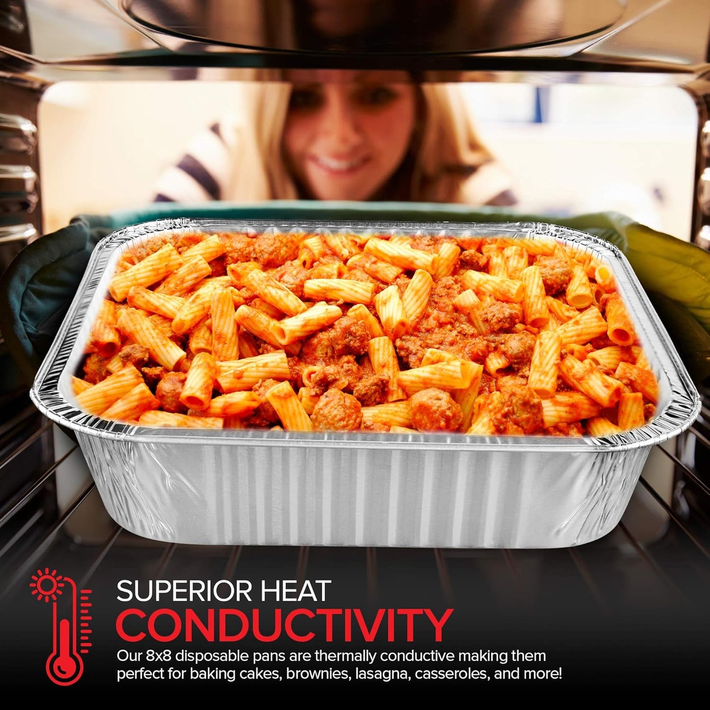 Stock Your Home 8x8 Foil Pans with Lids - 20 Pack of 8-Inch Square Aluminum Baking Containers