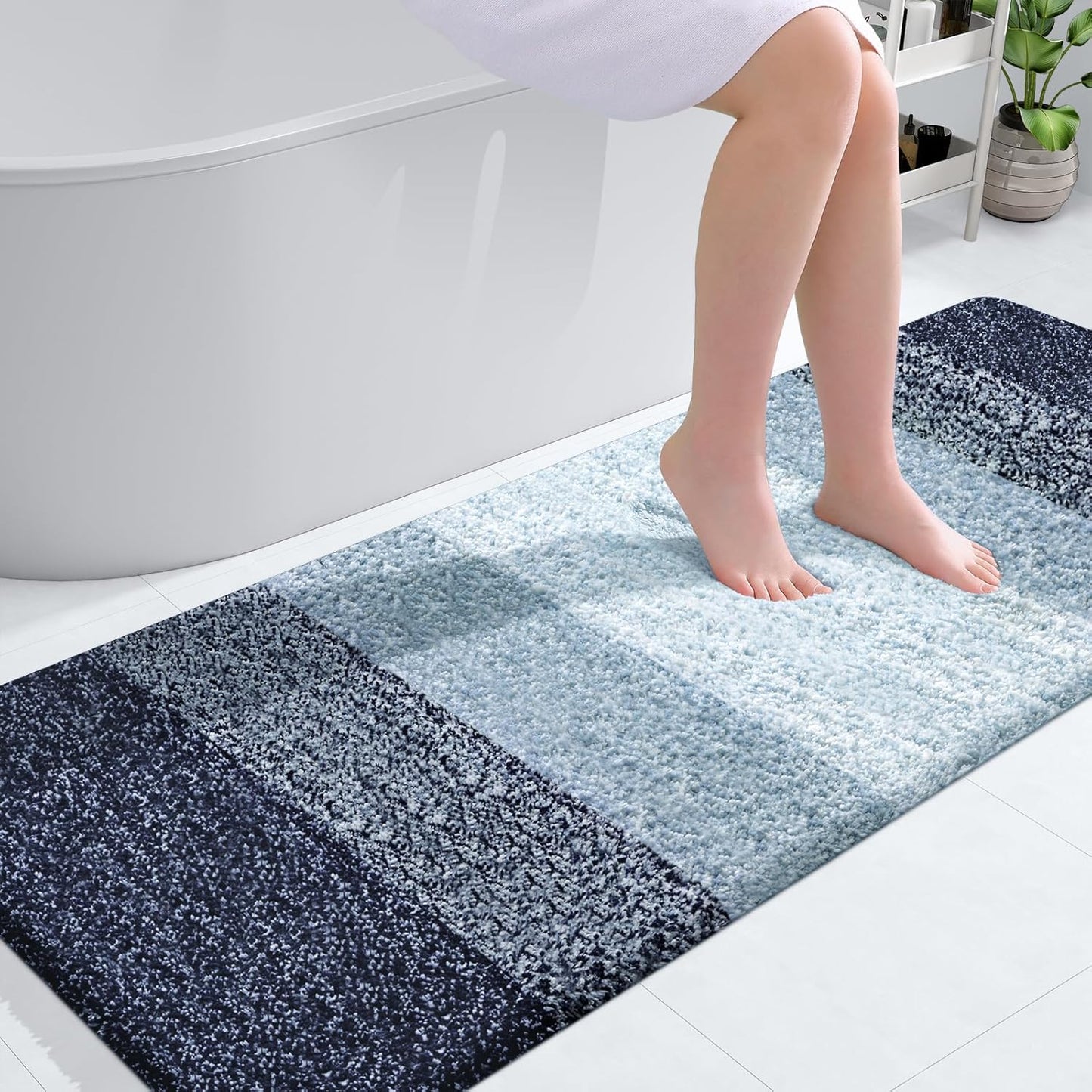 OLANLY Bathroom Runner Rug - Extra Soft Microfiber Mat with Rubber Backing | 59x24, Quick Dry, Airy Blue