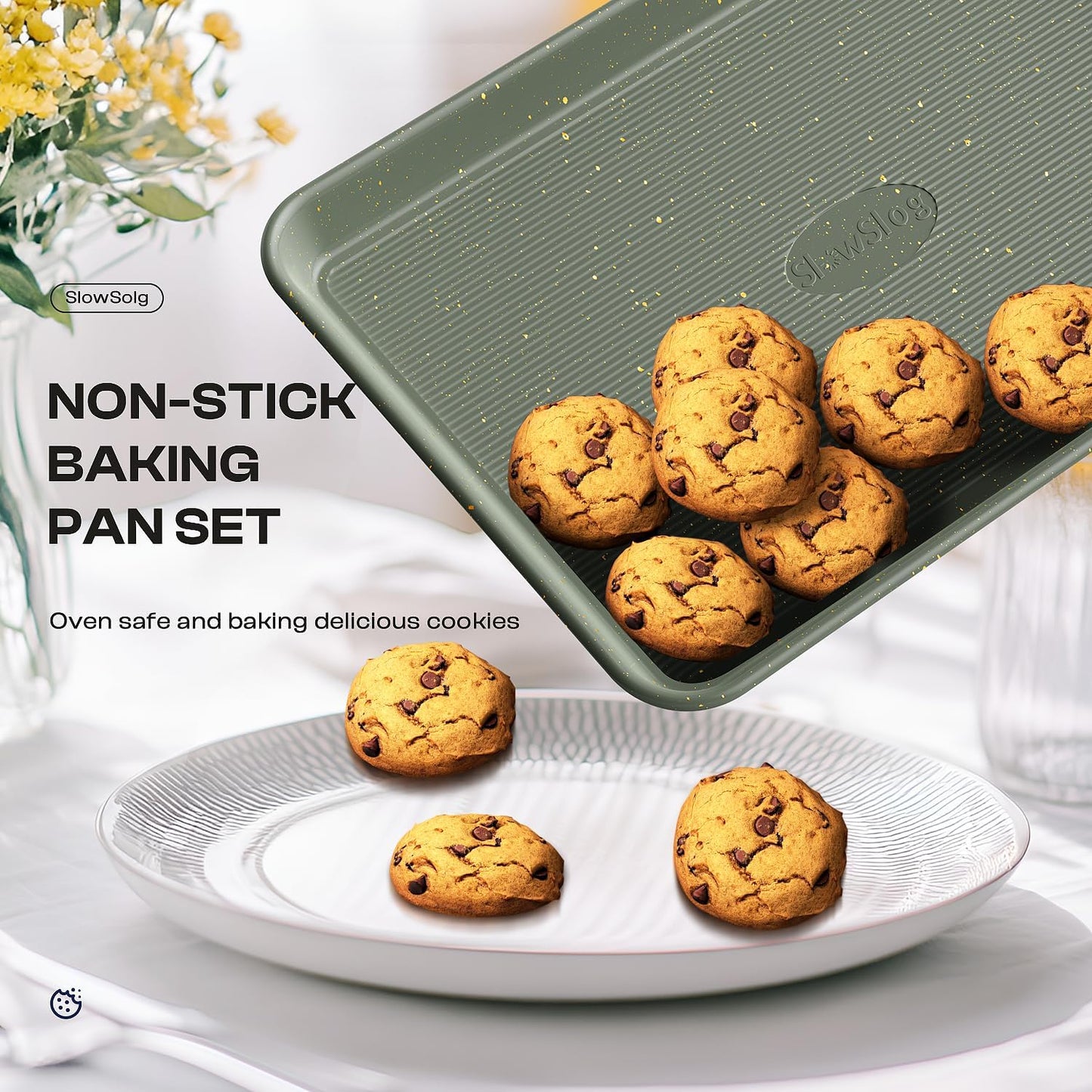 Regine Switzerland 8-Piece Nonstick Bakeware Set - Stackable Oven Pans with Cooling Rack & Ceramic Coating in Green