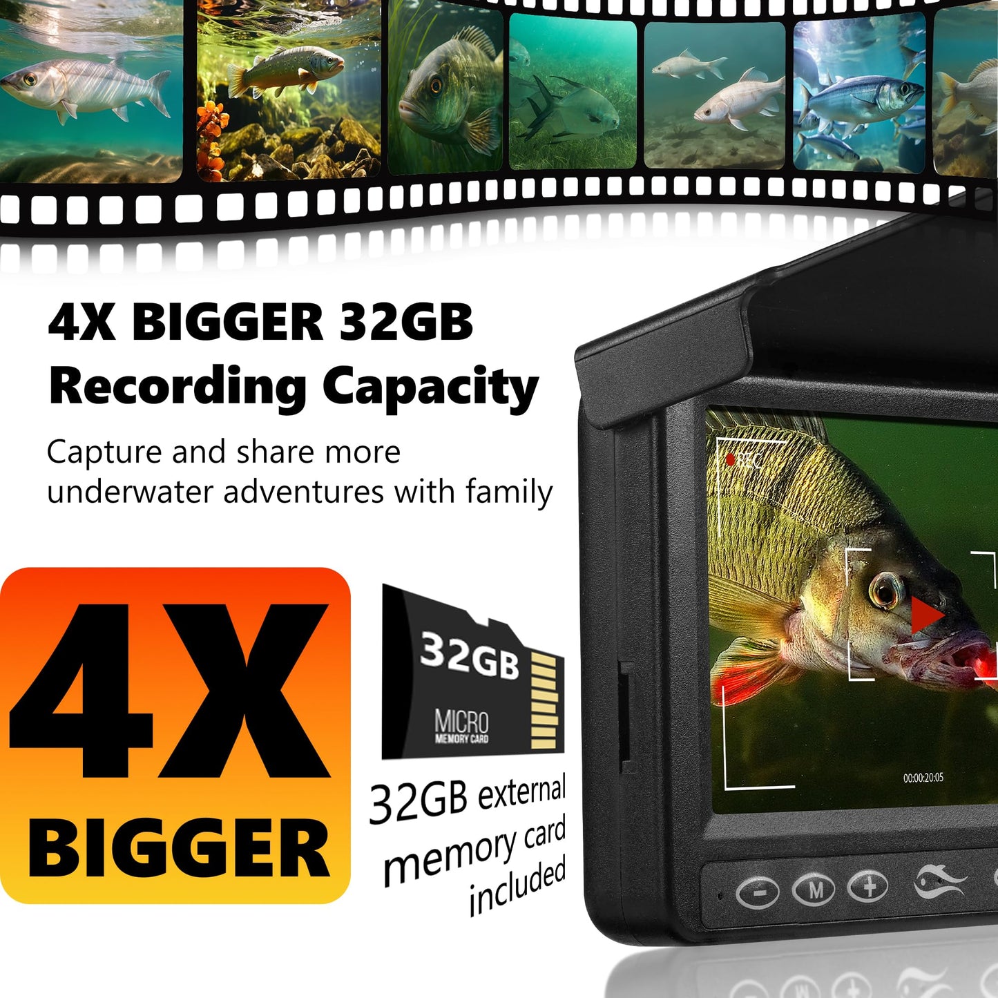 FishPRO Underwater Fishing Camera 4.3'' w/DVR 32GB -1000TVL (No Need Learn) Ice Fishing Camera Underwater,Ice Fishing Fish Finder for Kayak Ice Fishing, 3-Grade IR Lighting, 20X Zoom, 65FT