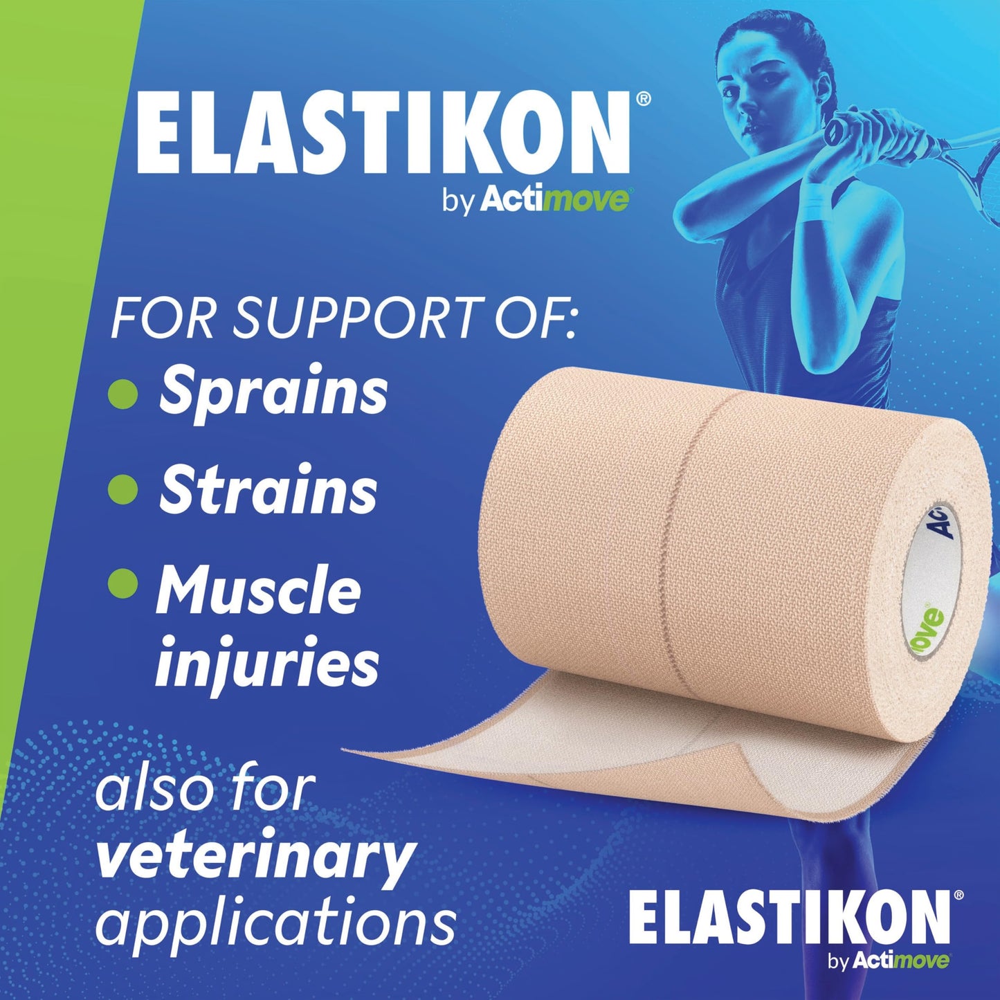ELASTIKON by Actimove Elastic Athletic Tape - Provides Support for Sprains, Strains, Muscle Injuries - for Sport and Veterinary Applications - 1 in x 2.5 yd, 12 Rolls