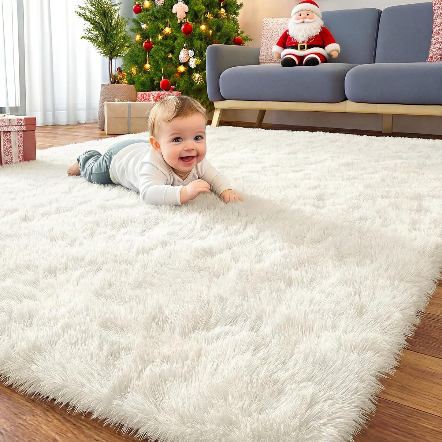 OLANLY 6x6 Area Rug - Soft, Fluffy Shaggy Carpet for Living Room & Bedroom | Machine Washable, Ivory