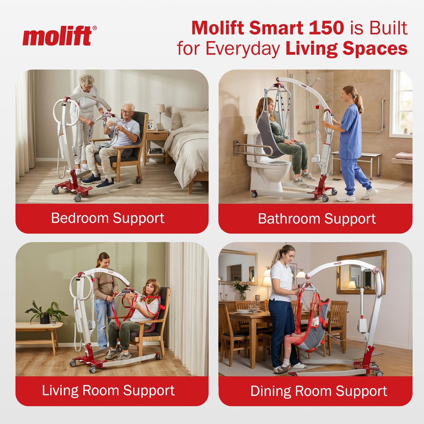 Molift Smart 150 Premium Electric Patient Lift Transfer Chair - No-Assembly Foldable Design for Home & Travel - Intelligent Professional-Grade Lift Assist for Elderly & Limited Mobility - 330 lbs Cap