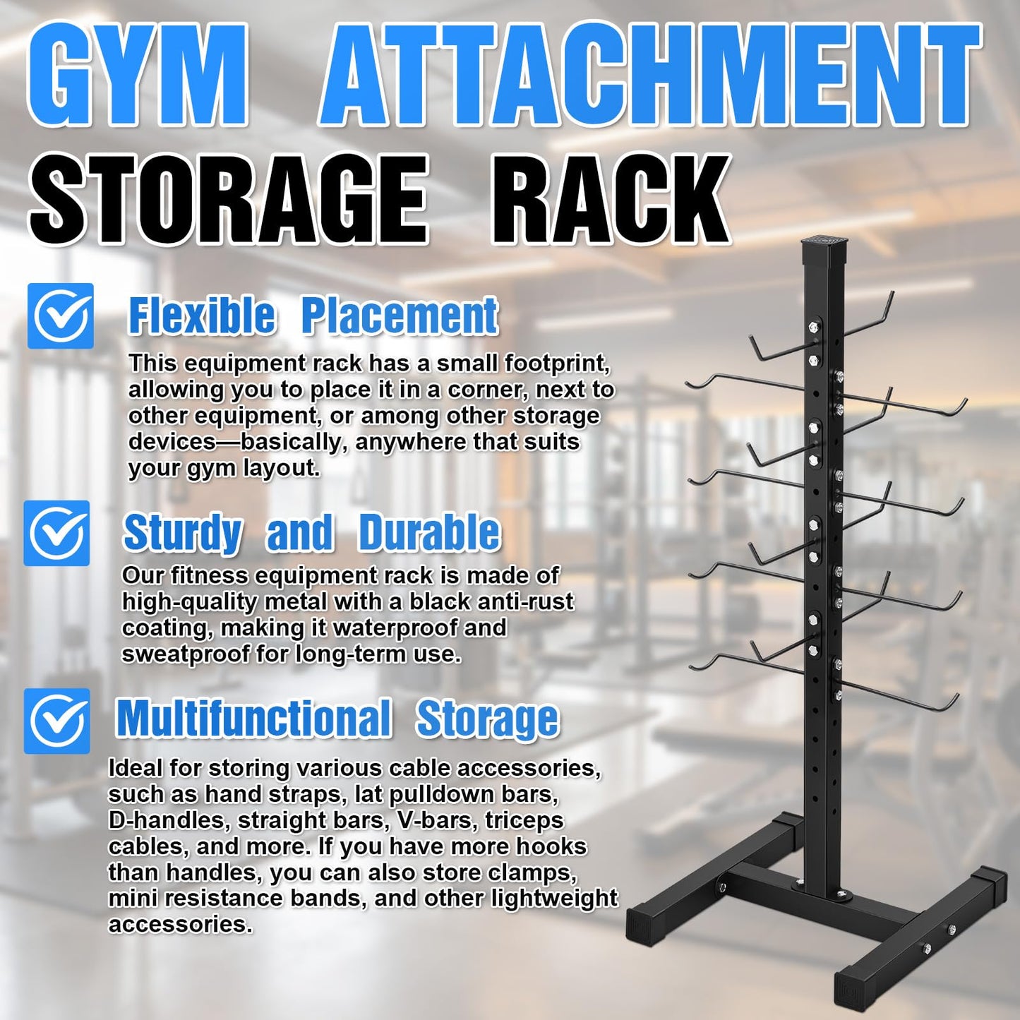 Frienda Steel Lat Bar Organizer, Home Gym Accessories, Lat Pulldown Attachments Cable Attachment Storage Rack Cable Attachments for Gym Rack Storage Heavy Duty Steel Organizer Home Use