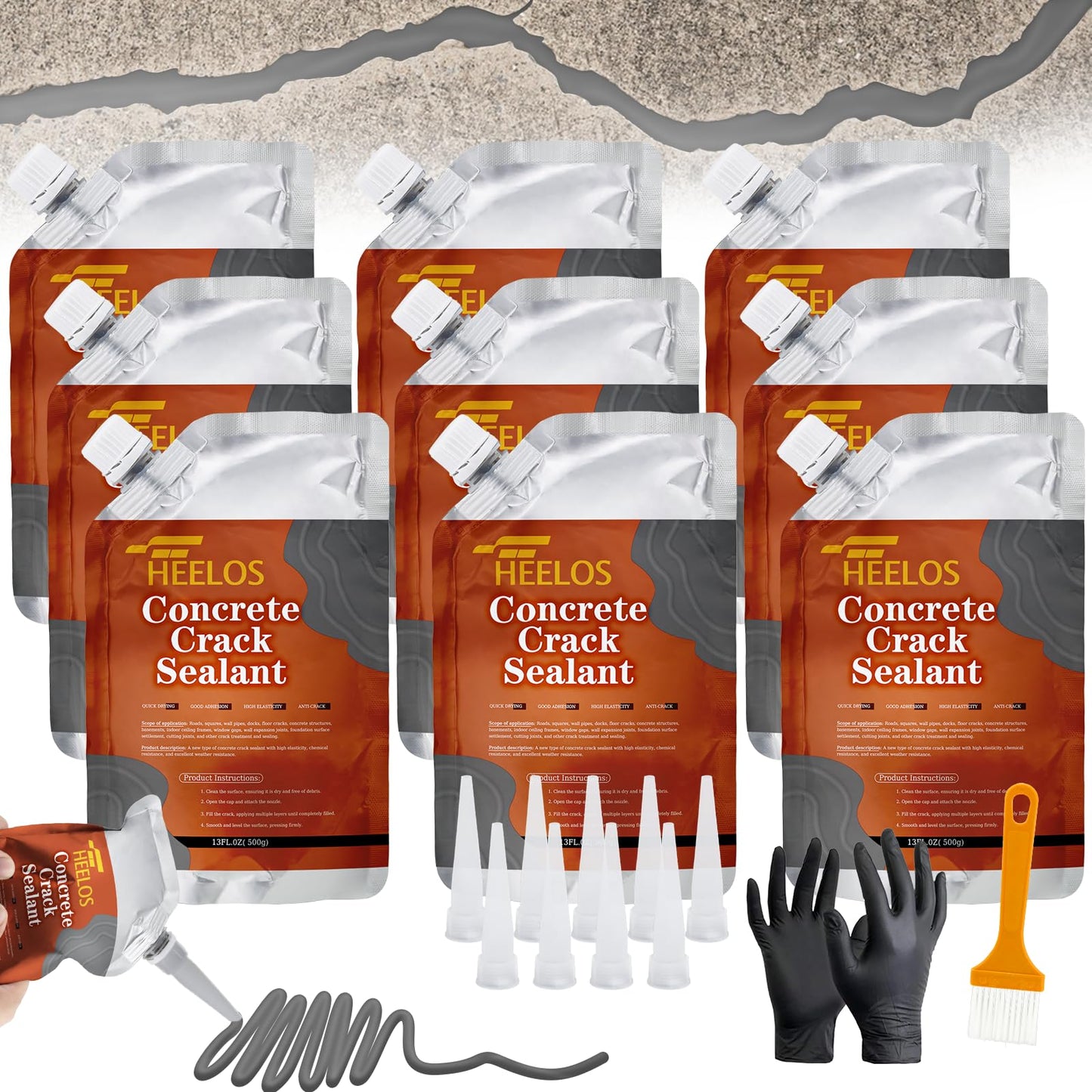 Concrete Crack Filler, 9Packs Premium Concrete Crack Sealant, Weather-Resistant Caulking Glue,Quick-Drying & Waterproof Repair Adhesive for Slabs, Driveways, Sidewalks (Grey)