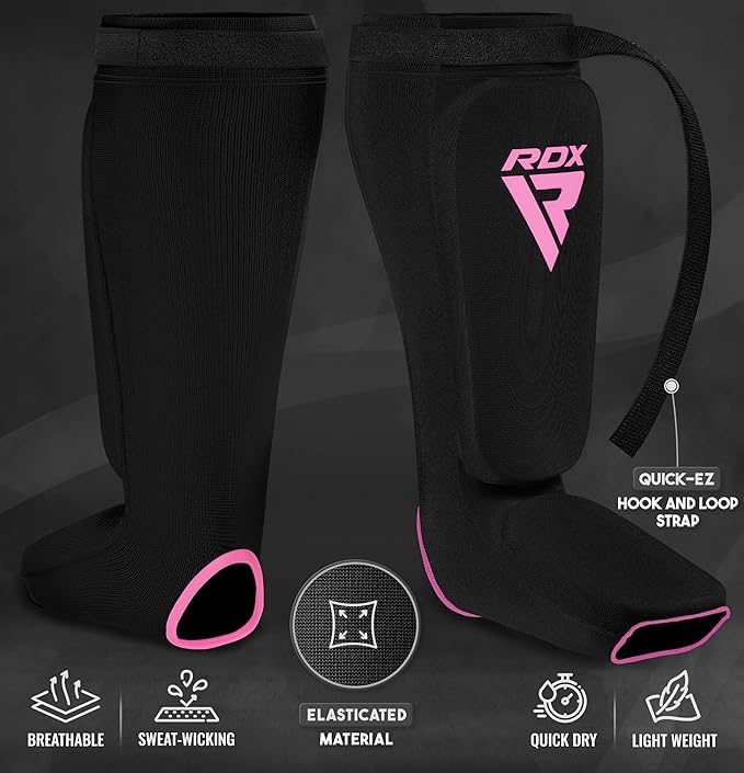 RDX Shin Guards Kickboxing Muay Thai, SATRA Approved, MMA Leg Instep Protection Pads, Sparring Training Martial Arts Boxing, Elasticated Padded Protector, Karate BJJ Taekwondo Gear, Men Women