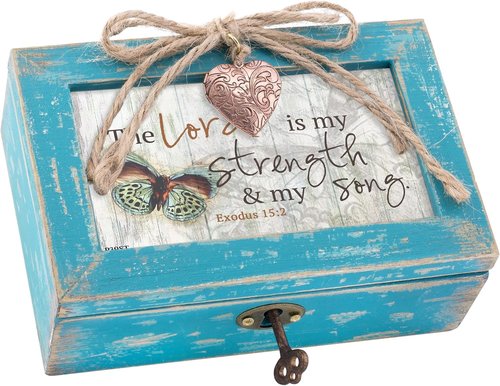 Cottage Garden Petite Locket Music Box - Distressed Teal Plays Amazing Grace