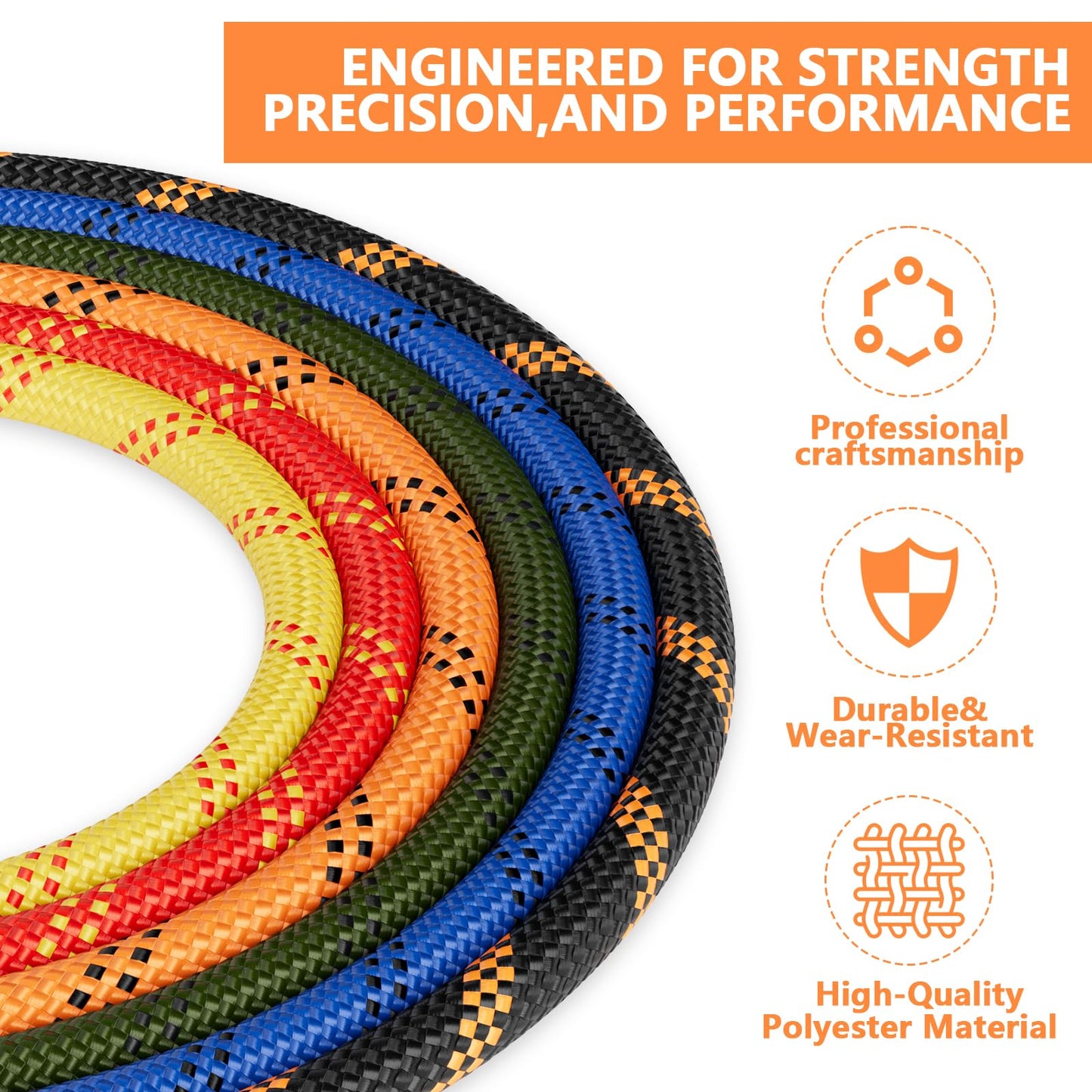 X XBEN Braided Polyester Arborist Rope 1/2 inch X 120ft, 48 Strands, 12 inner core,5174 LBS Breaking Strength Outdoor Ropes, Arborist Rigging Code for Rock Hiking Camping Swing Tree,Black Rescue,Black