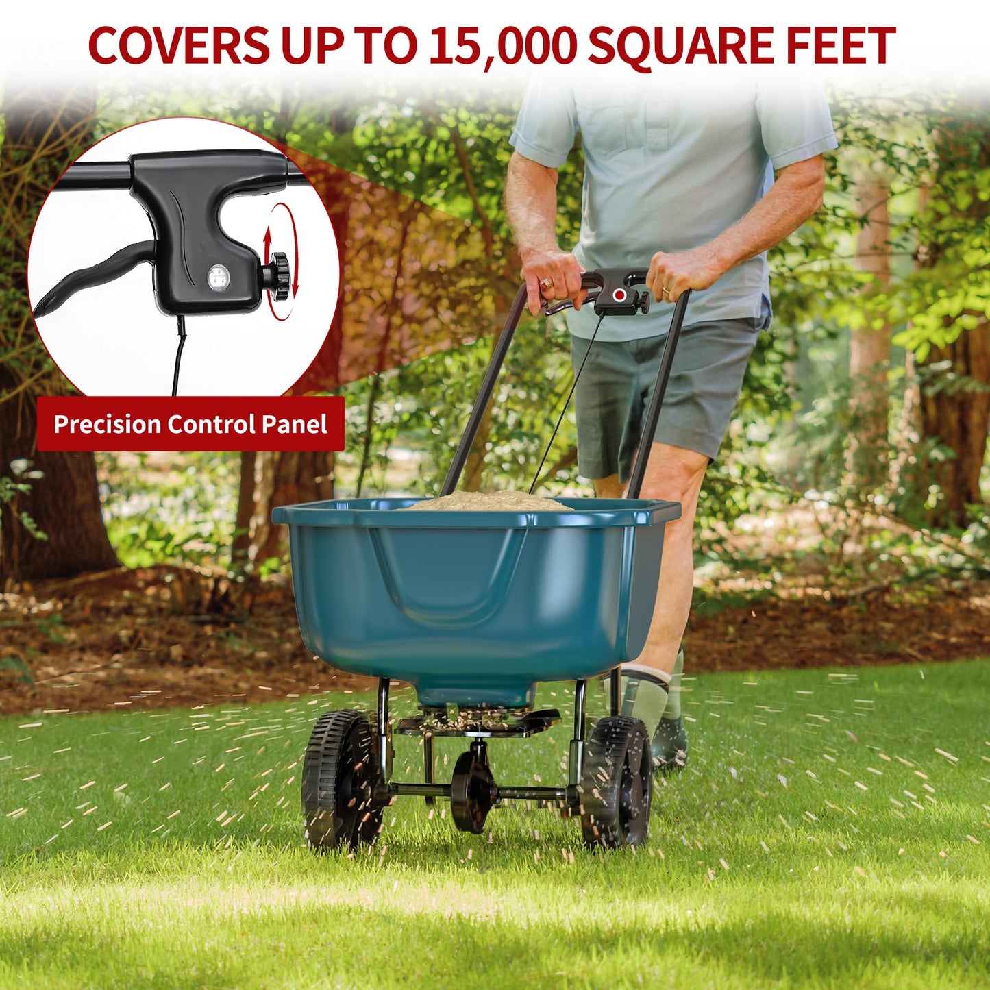 YITAMOTOR 60 lb Walk Behind Lawn and Garden Spreader for Seeds Fertilizer, Push Broadcast Spreader for Garden Grass with Easy to Use Flow Control