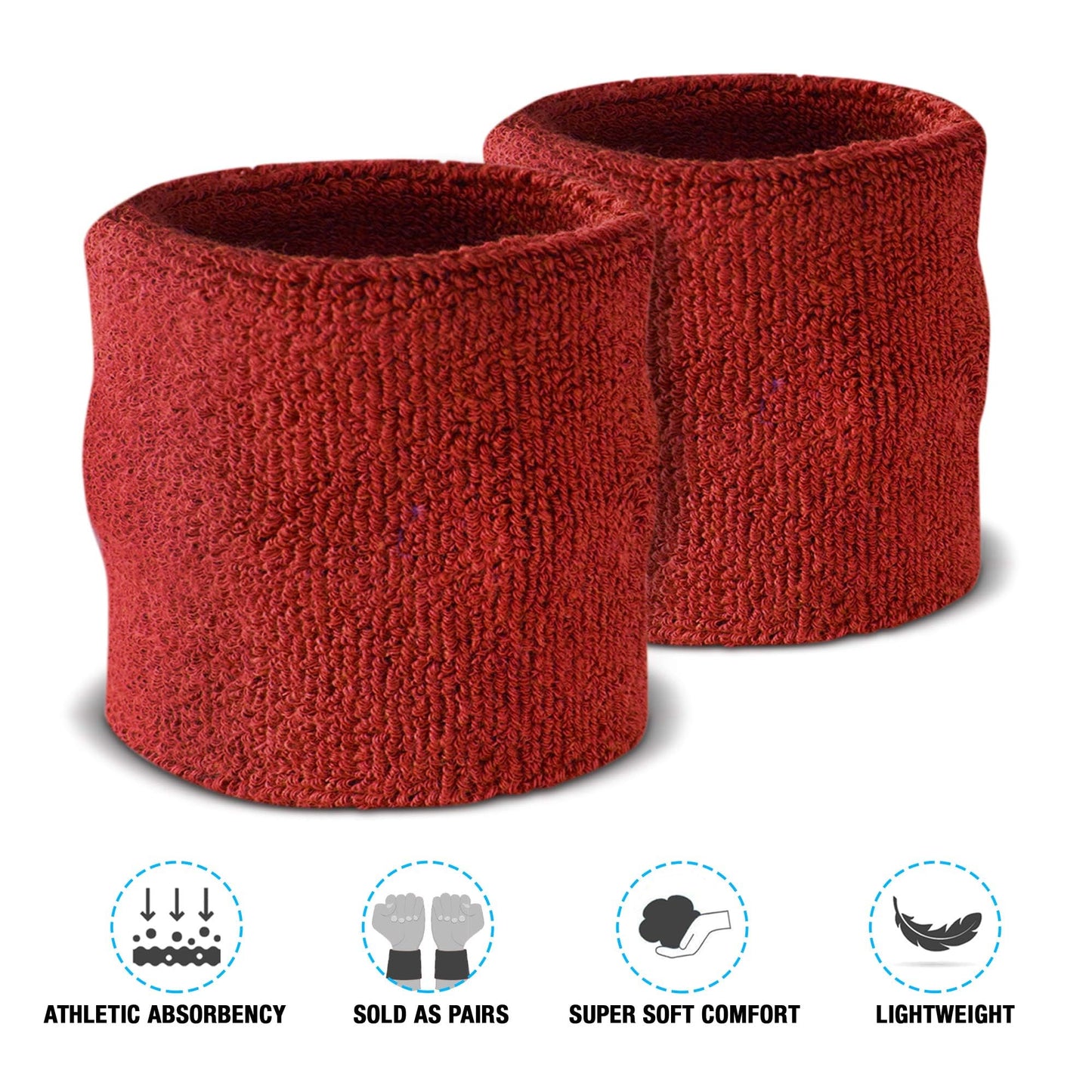 Suddora Sweatbands Set, Moisture Wicking 2 Wristbands and 1 Headband, Breathable Terry Cloth Athletic Bands for Basketball, Tennis, Yoga, Gym, Sweat Bands for Costumes and Cosplay, Maroon
