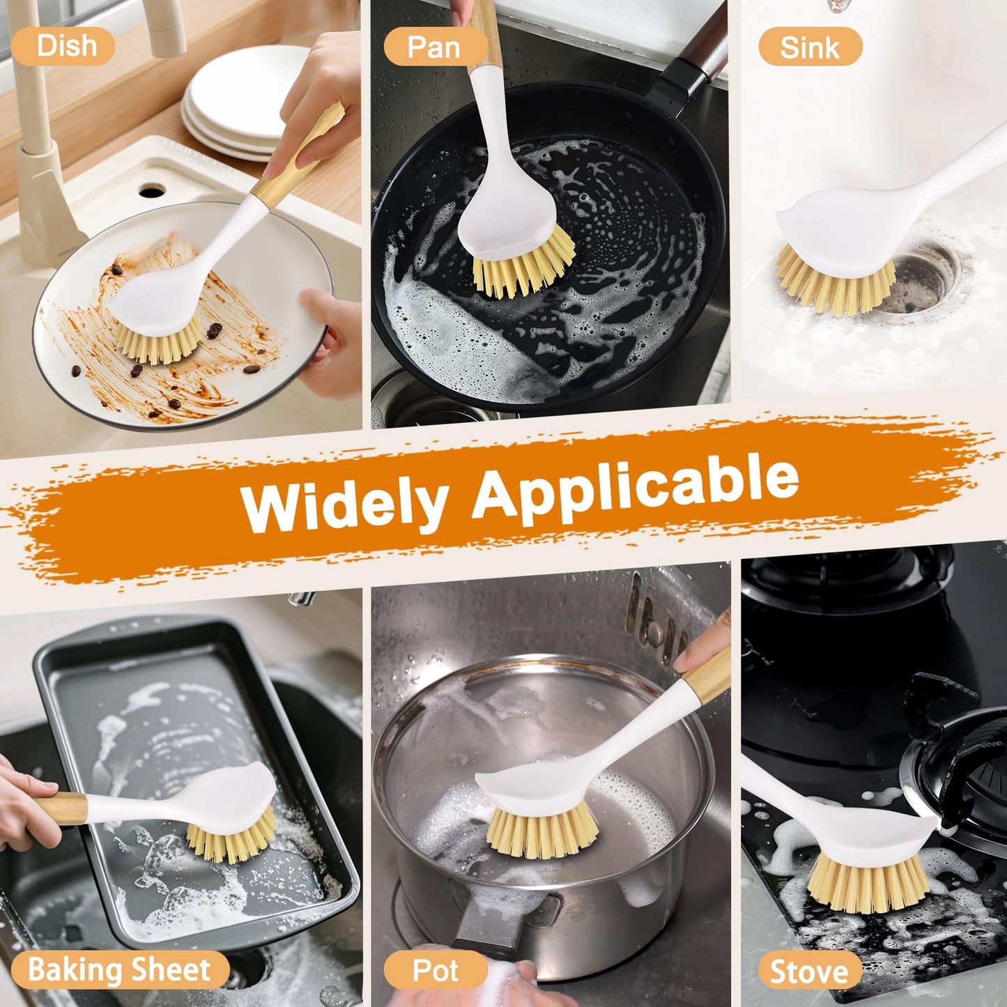 SOGCASE Dish Brush with Handle,Kitchen Scrub Brushes for Cleaning, Dish Scrubber with Stiff Bristles for Sink, Pots, Pans, 1 Pack