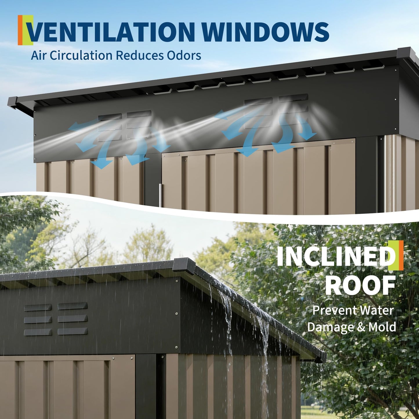 5x3FT Metal Storage Shed with Sloped Roof, Lockable Doors, Solar Light, Windows, and Vents, Outdoor Storage Sheds for Garden, Backyard, Patio Tools and Equipment