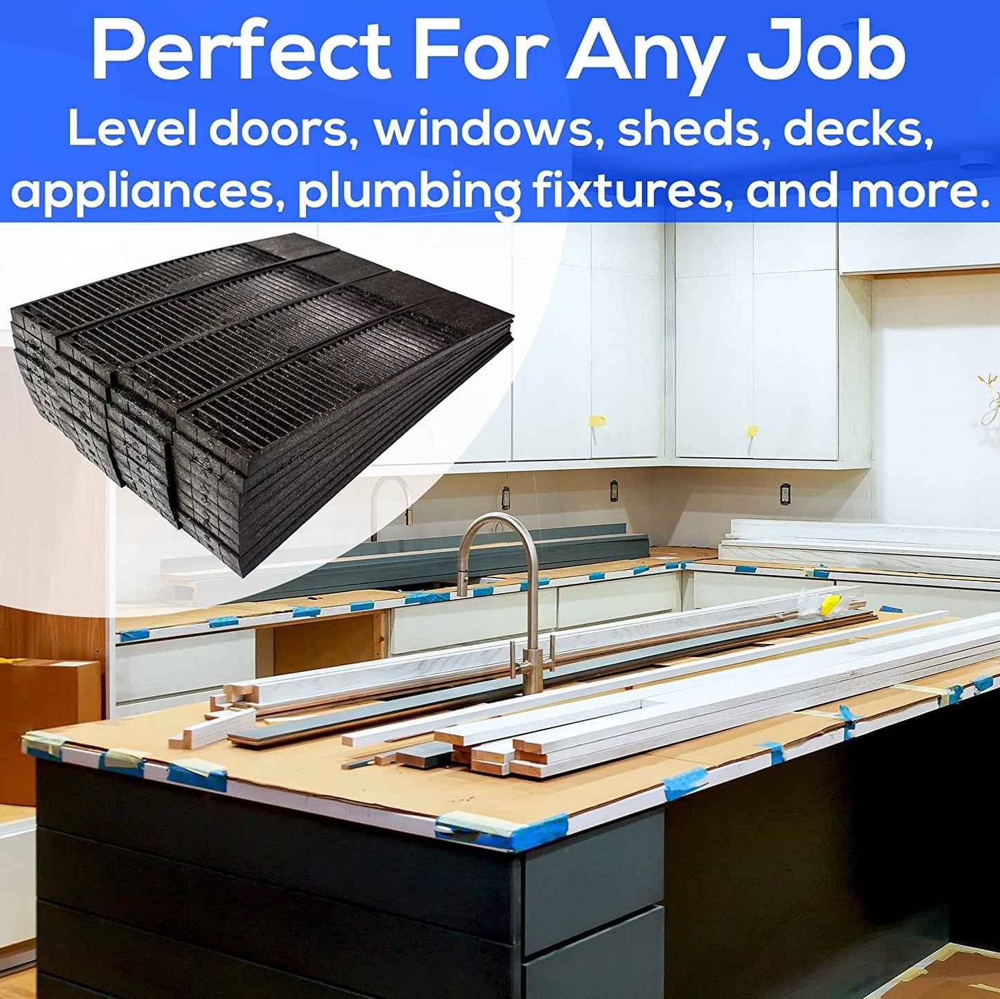 Pro-Grade Composite Shims for Heavy Duty Leveling. 12 pk 7.75 Inch, Never Rot, Easy Snap, Level Wedges. Water, Weather Resistant for Toilets, Doors, Windows, Sheds. Support Appliances and Furniture