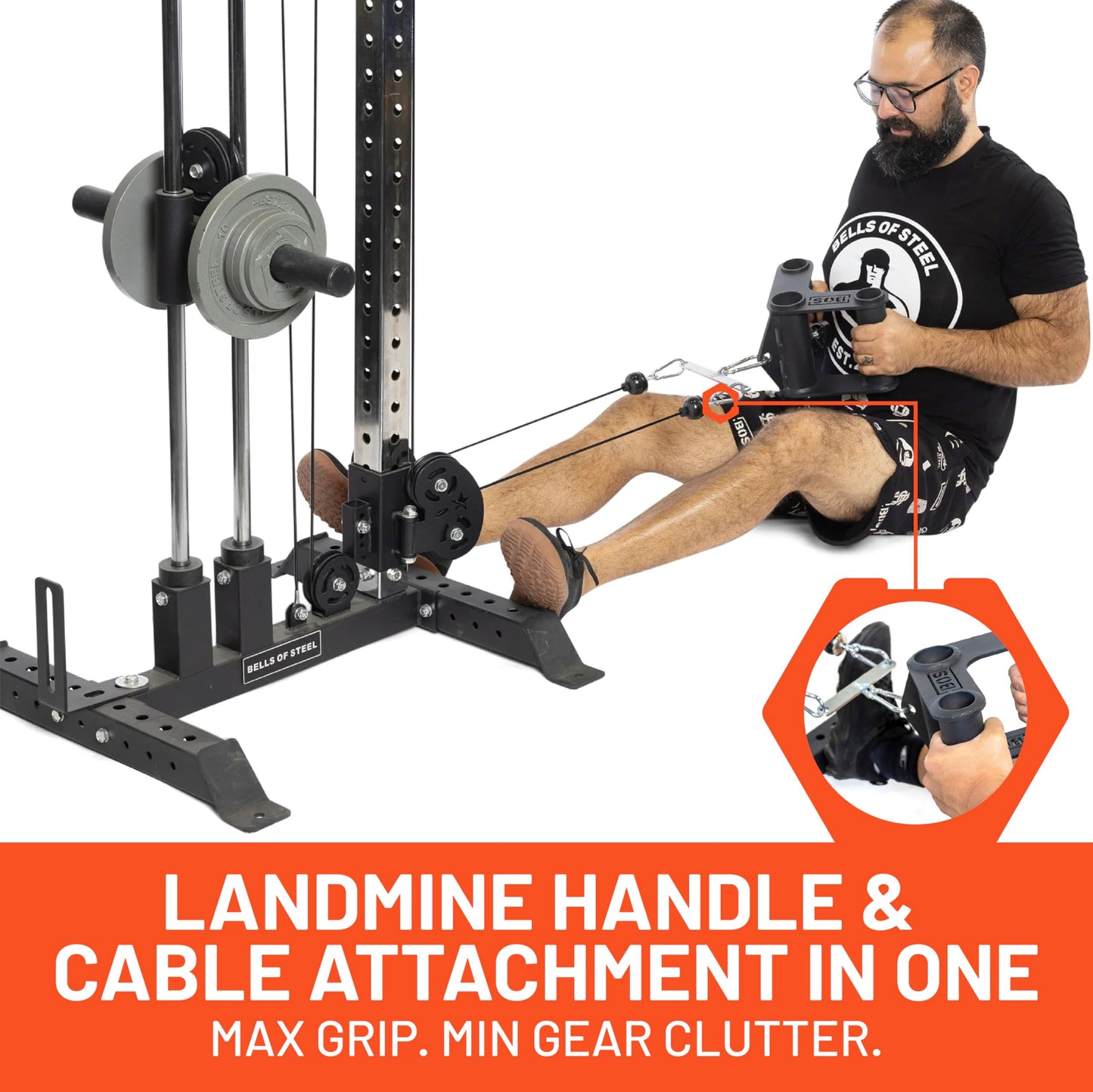 Bells of Steel T Bar Row Attachment Fat Bar Cable Machine Attachment, LAT Pull Down Attachment, LAT Pull Down Bar, Thick Diameter Home Gym Accessories