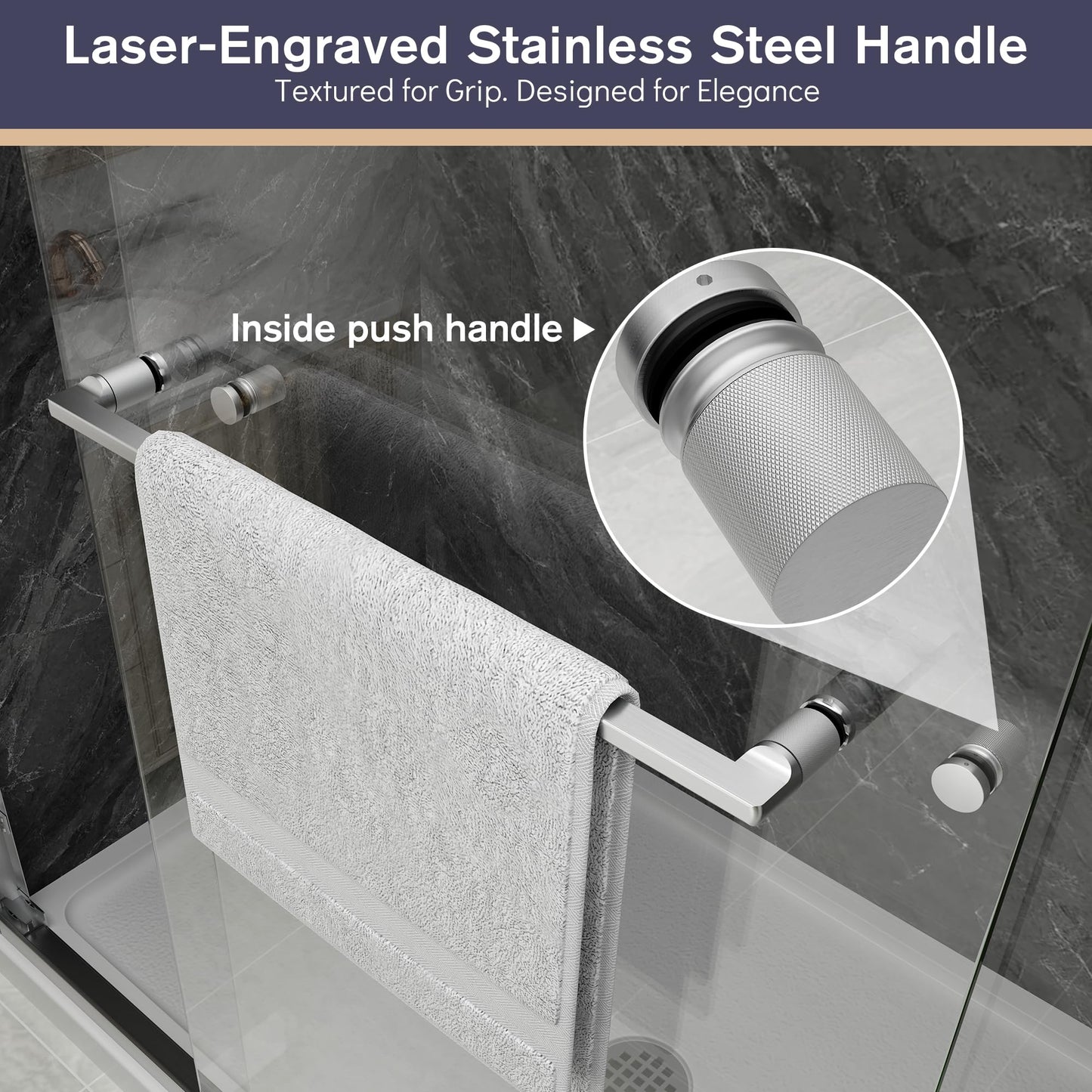EASYWORC Double Sliding Shower Door, 55"-60" W x 70" H Semi-Frameless Glass Shower Door, 1/4'' (6mm) Clear SGCC Tempered Glass with Explosion-Proof Film and Nano Coating, Brushed Nickel