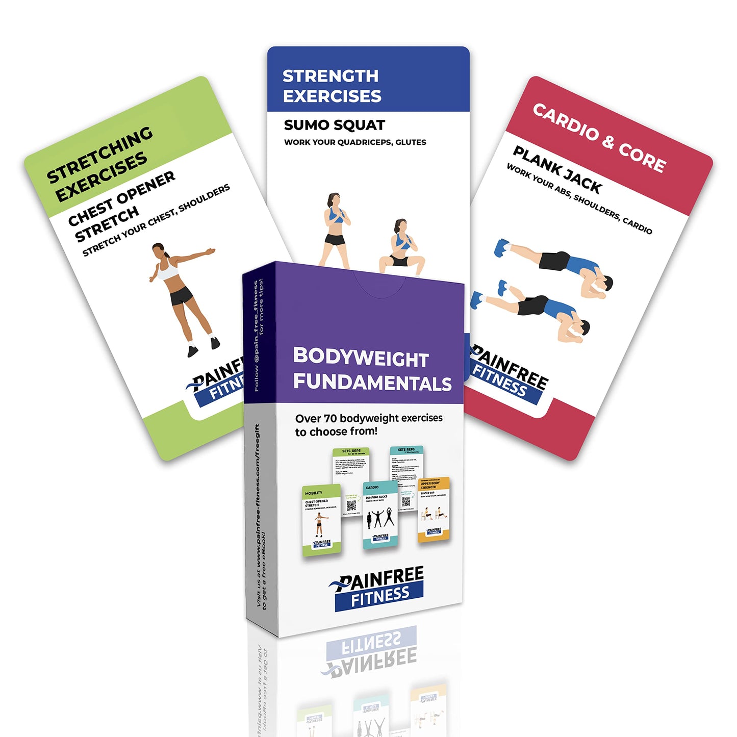 65 Bodyweight Workout Cards Deck 3x5''- Fundamental Exercise Cards for Home Workouts - Beginner to Intermediate - QR Video Guides & Inclusive Artwork - Tear-Resistant