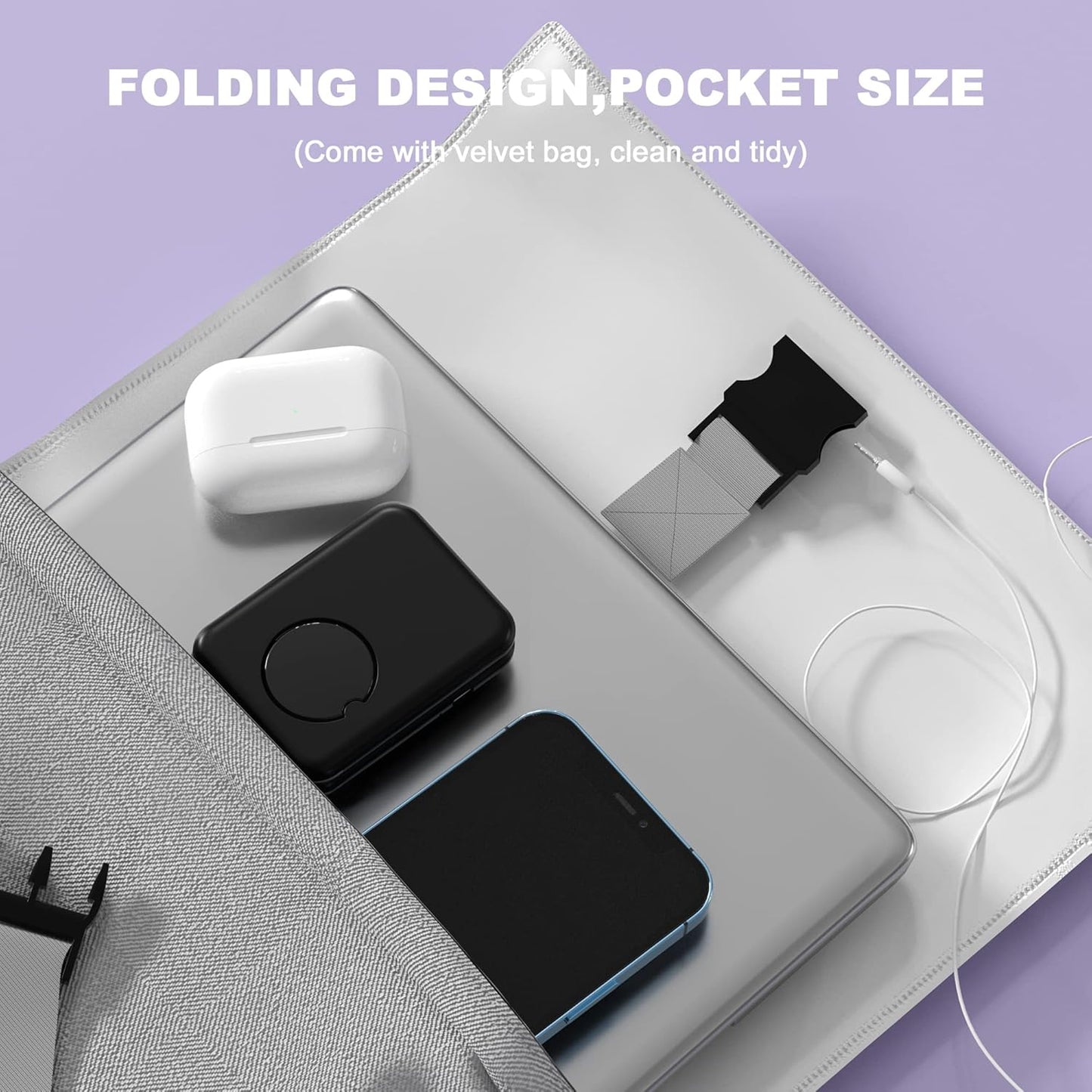 3 1 in Wireless Charger, Foldable Magnetic Charging Station, Fast Travel Wireless Charging Pad for Multiple Apple