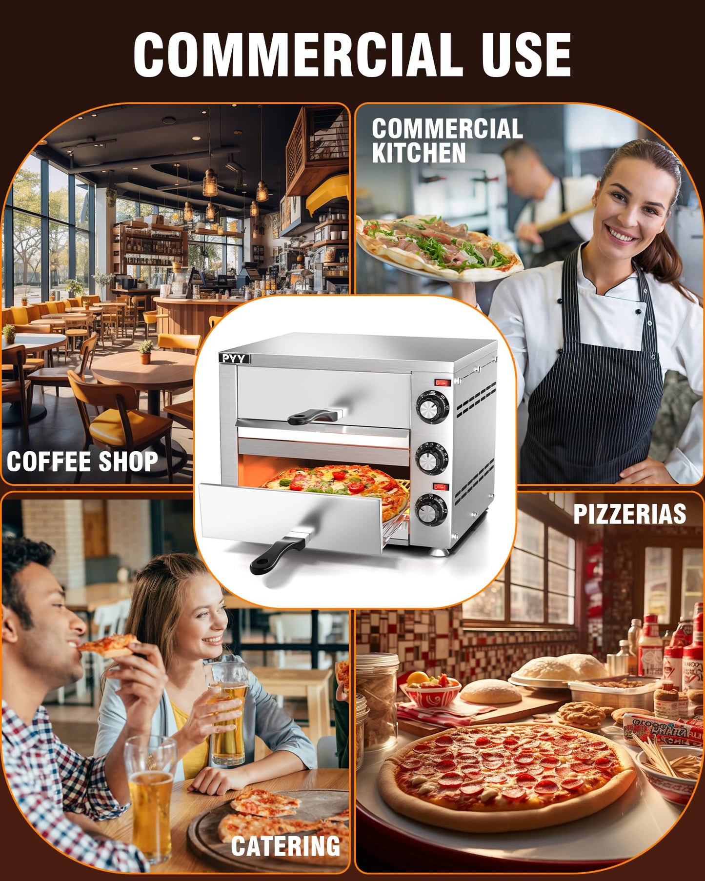 PYY Commercial Pizza Oven -12 Inch Double Decker Pizza Ovens 2-Layers Countertop Pizza Cooker Electric Indoor with Timer Stainless Steel Pizza Maker for Party Restaurant Home, Silver