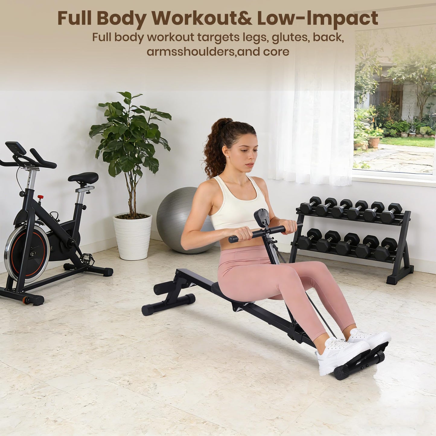 Garvee Rowing Machine for Home Use, Compact Rower Machine with LCD Display, 276 LB Capacity Heavy Duty Home Gym Equipment, Space-Saving Design, Perfect for Full Body Workout, Black