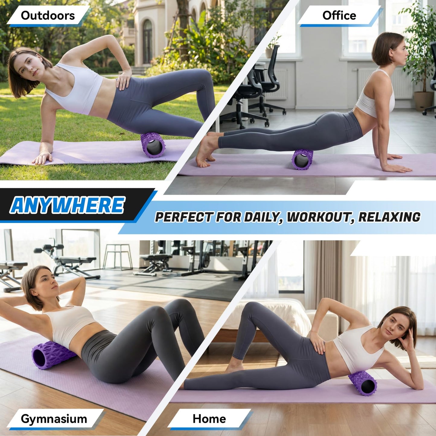 JOYVANTAGE Foam Roller High Density Deep Tissue Massager for Muscle Massage Myofascial Trigger Point Release Improves Mobility Massage of The Back and Leg Muscles - 15" (Purple)