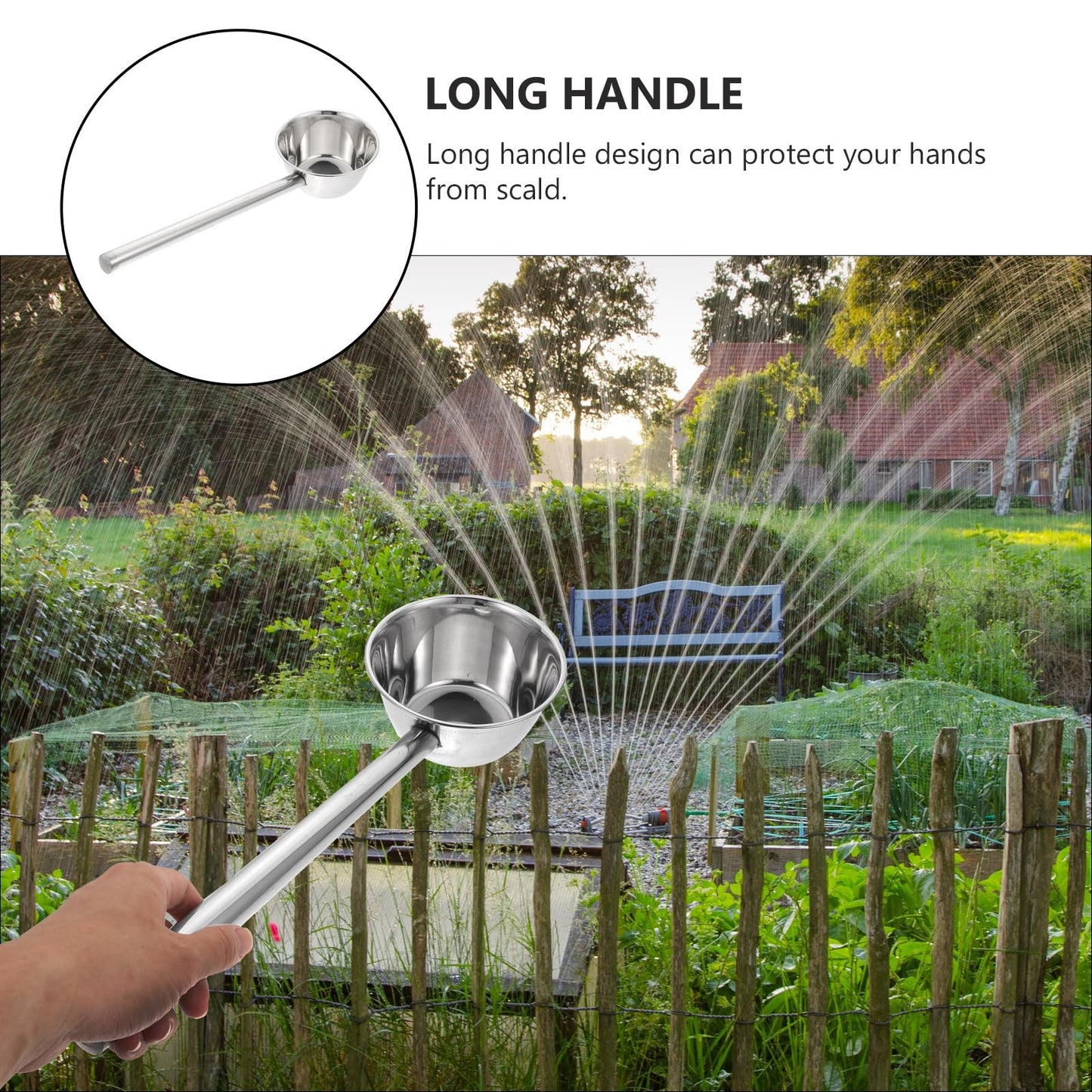 Yardwe Long Handle Water Scoop 18 Inch Stainless Steel Ladle for Kitchen and Gardening Use Deep Bowl Household Watering can Bailer with Comfortable Grip