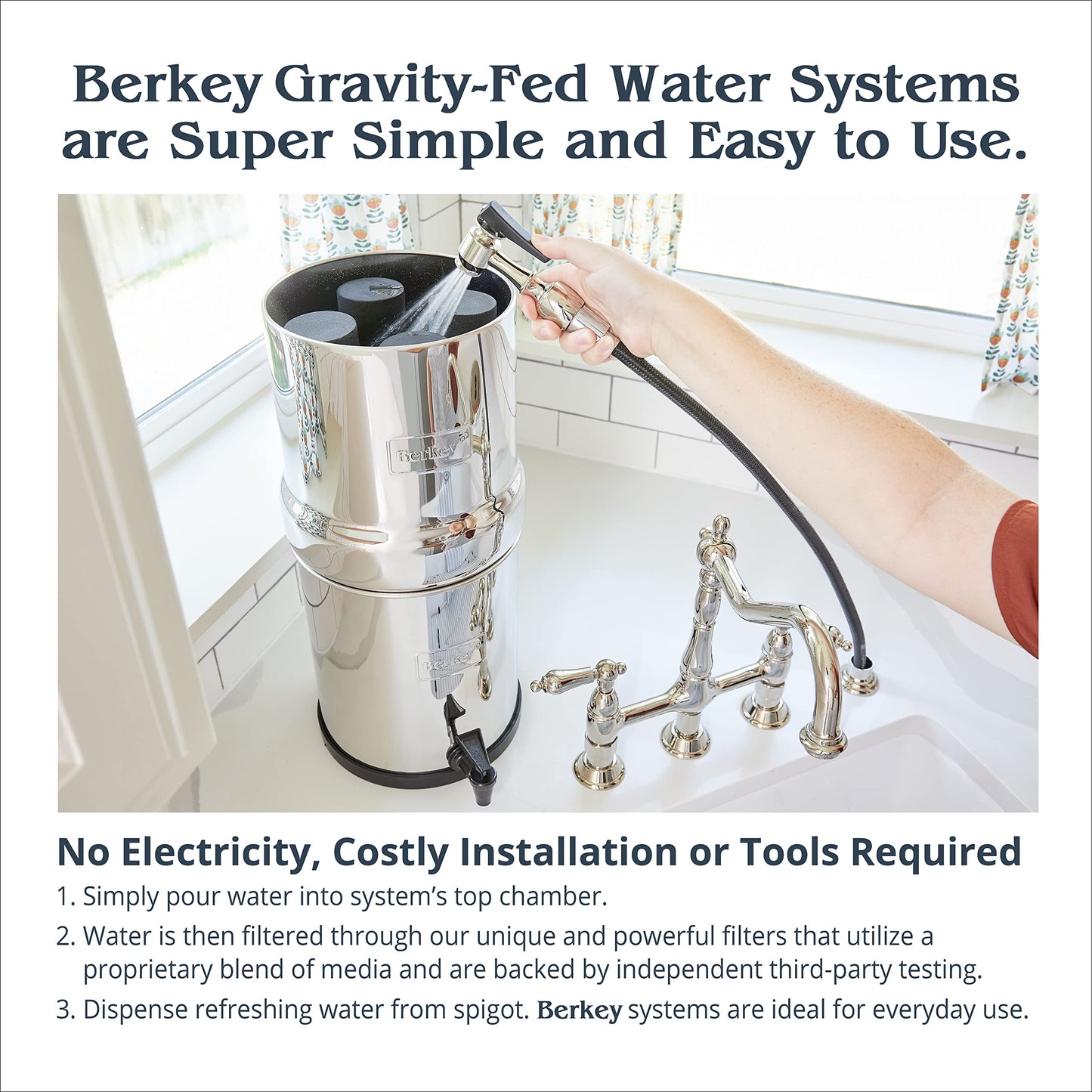 Royal Berkey Gravity-Fed Water Filter System 3.25 Gallon with 2 Black Berkey Elements, 2 PF-2 Fluoride and Arsenic Reduction Elements