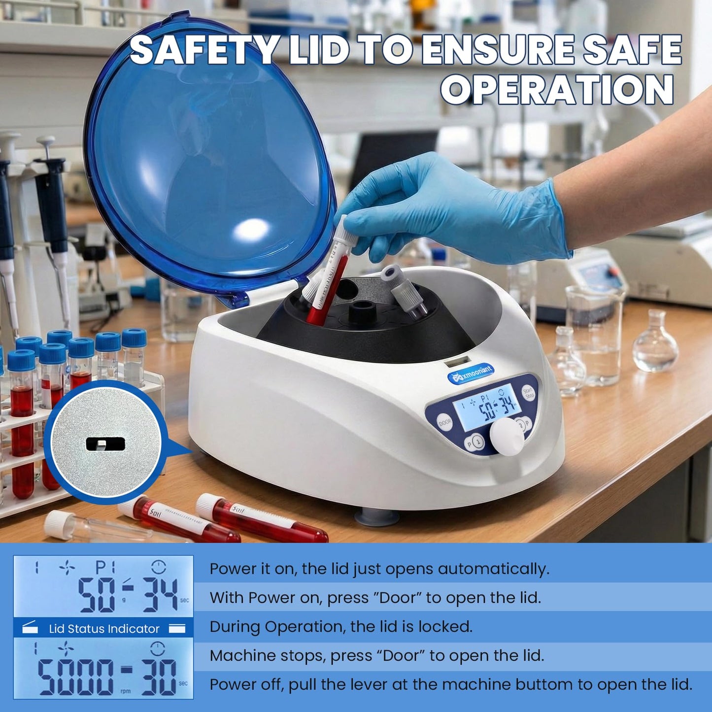 Mxmoonant Centrifuge Machine, Lab PRP Benchtop Centrifuges 300-5000RPM Electric Centrifuga with LCD Display, 6x15mL Rotor for 15/10/7/5/2/1.5mL Tubes