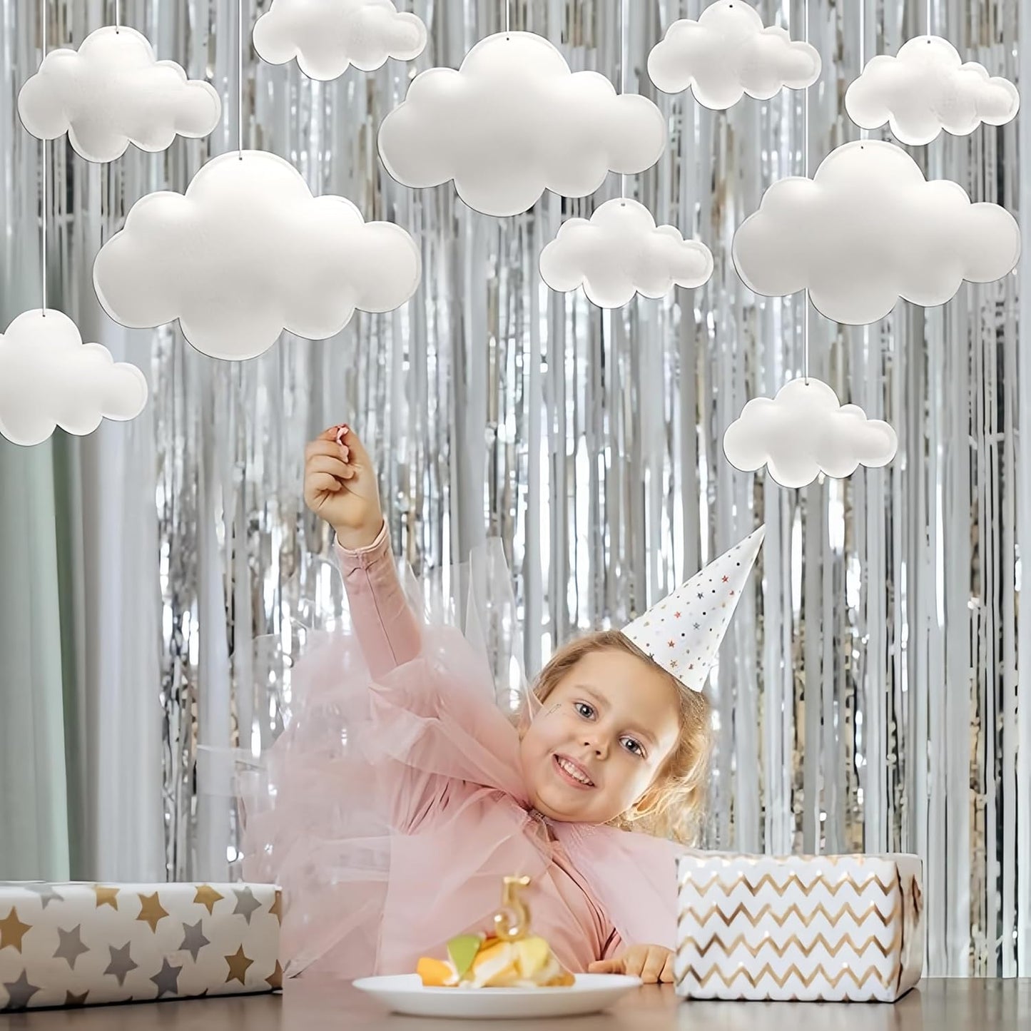 Skiennix 3D Cloud Decorations - Hanging White Felt Clouds for Nursery & Party Decor | 10-Piece Set