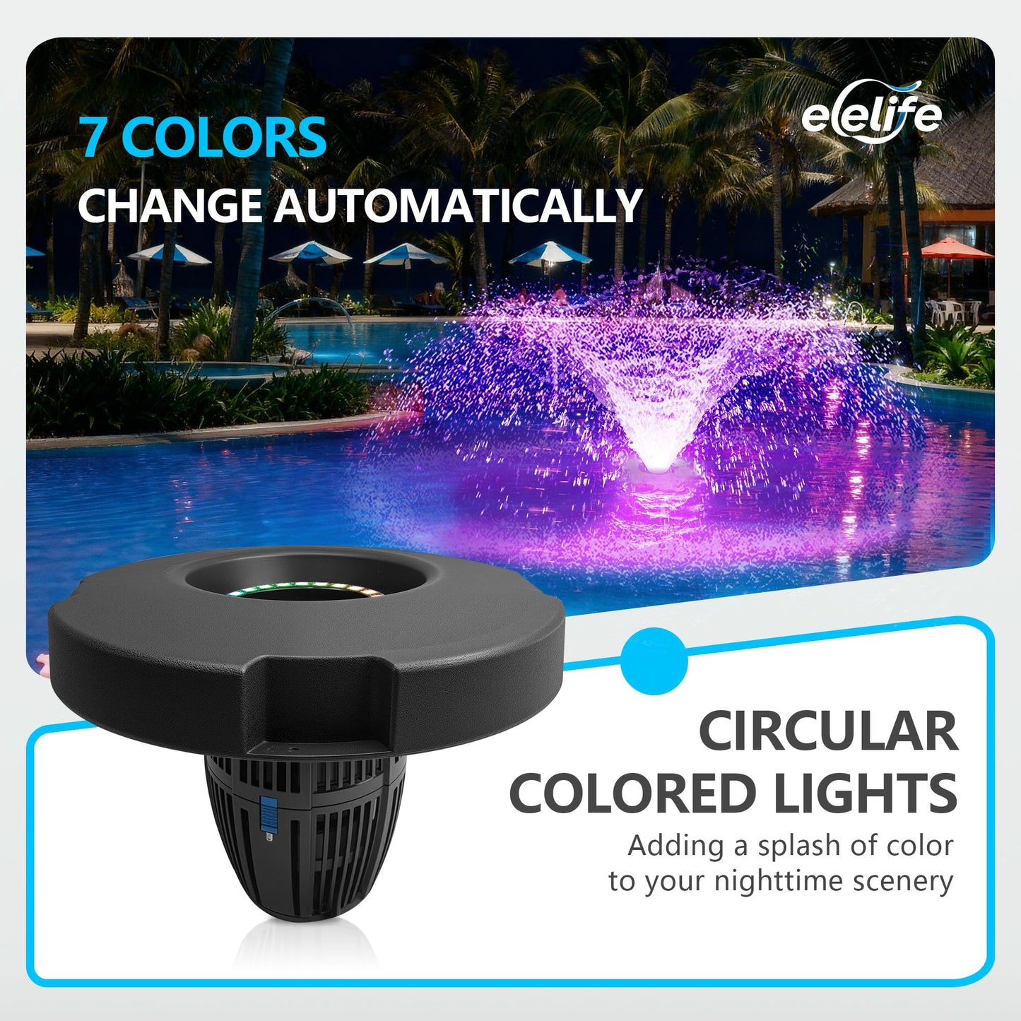 RGB Pond Fountain Aerator, 20000 GPH Floating Aerating Pump, 50ft Power Cord, Time Control, Perfect for Ponds & Lakes