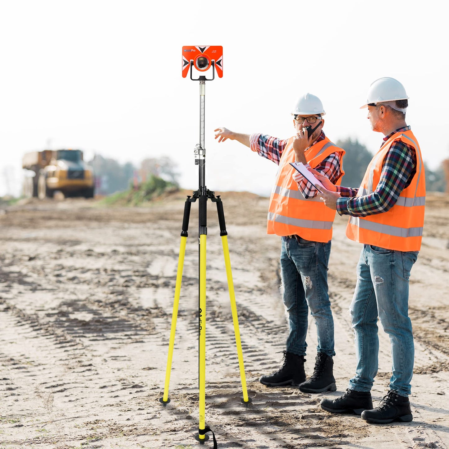 AdirPro Prism Pole Tripod – Aluminum Range Pole Tripod – Use for Survey Pole, Rover Rod, GPS Pole, Leveling Staff – GNSS RTK Rod Stand - Survey Equipment for Total Station Surveying (Yellow)