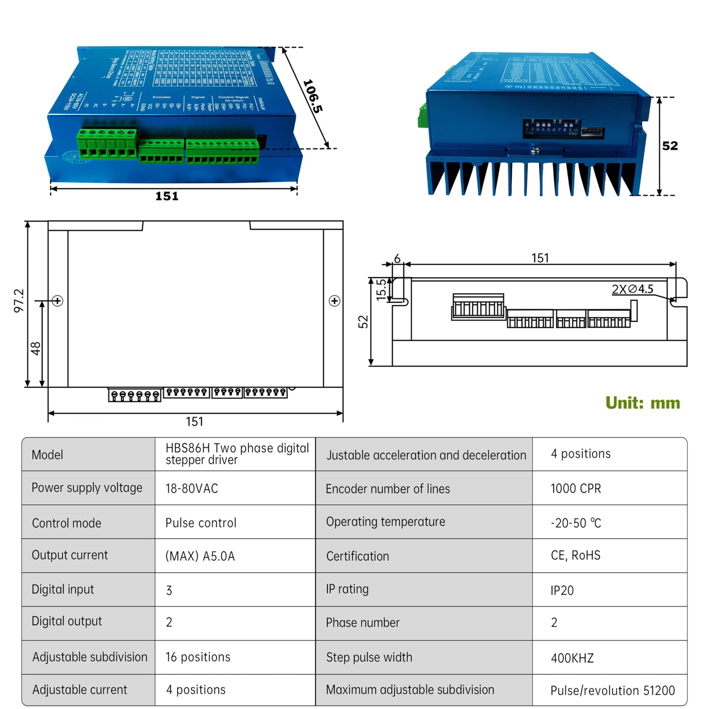 XUNKUNER Nema 34 Closed Loop Stepper Motor 8.5Nm with HBS86H V4 Driver Kit, 2-Phase 1.8° Hybrid Servo Motor, 6.0A 18-80VAC Closed Loop Driver, 1000CPR Encoder 51200 Microsteps for CNC